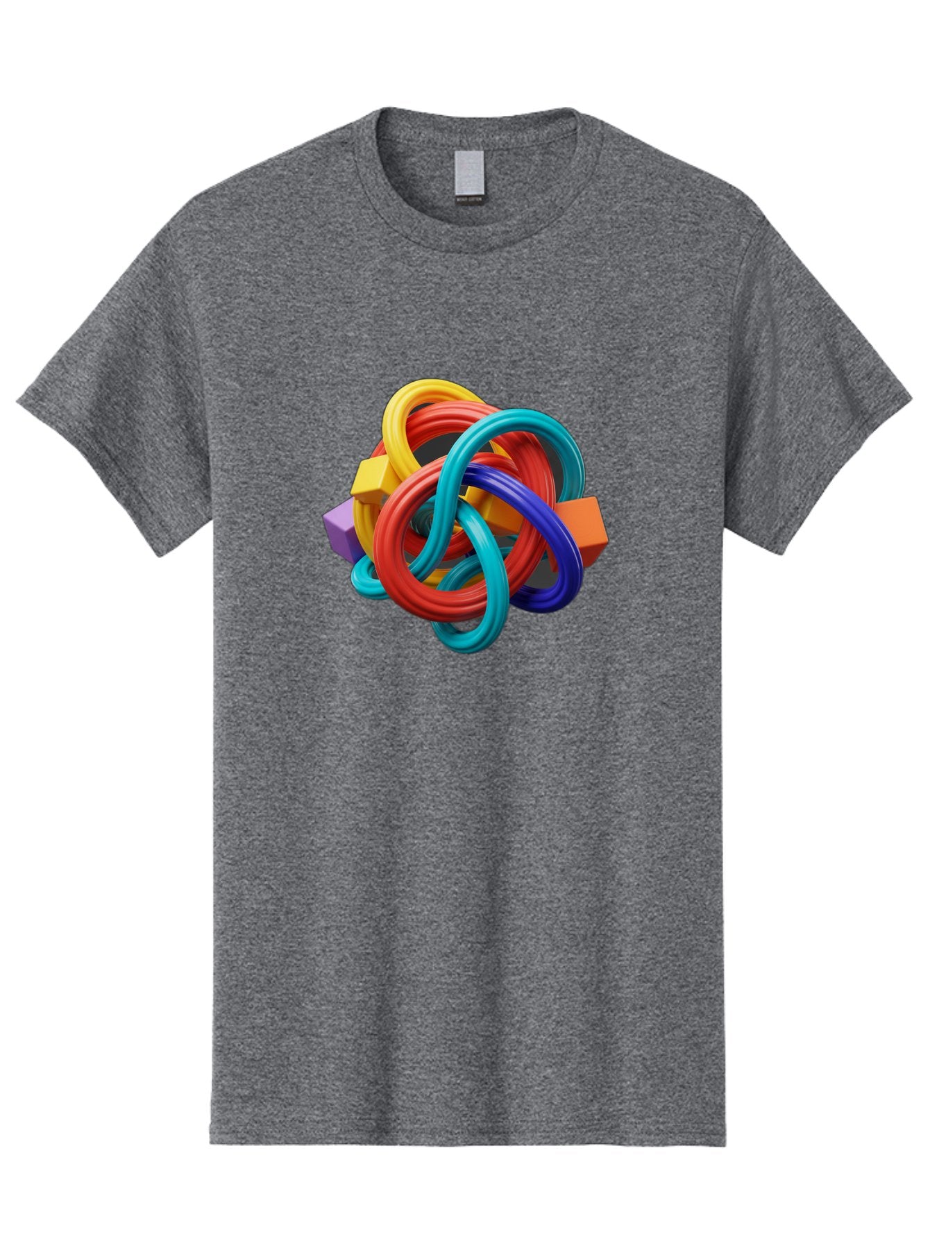Colorful-Rings-And-Cubes Men'S Graphic Tee, 100% Cotton, Comfortable Casual Summer Wear, Machine Washable, Interconnected Rings, 3D Graphics, Colorful Shapes, Abstract Art, Vibrant Colors, Geometric Forms, Dynamic Composition, Modern Design, Baa393 3