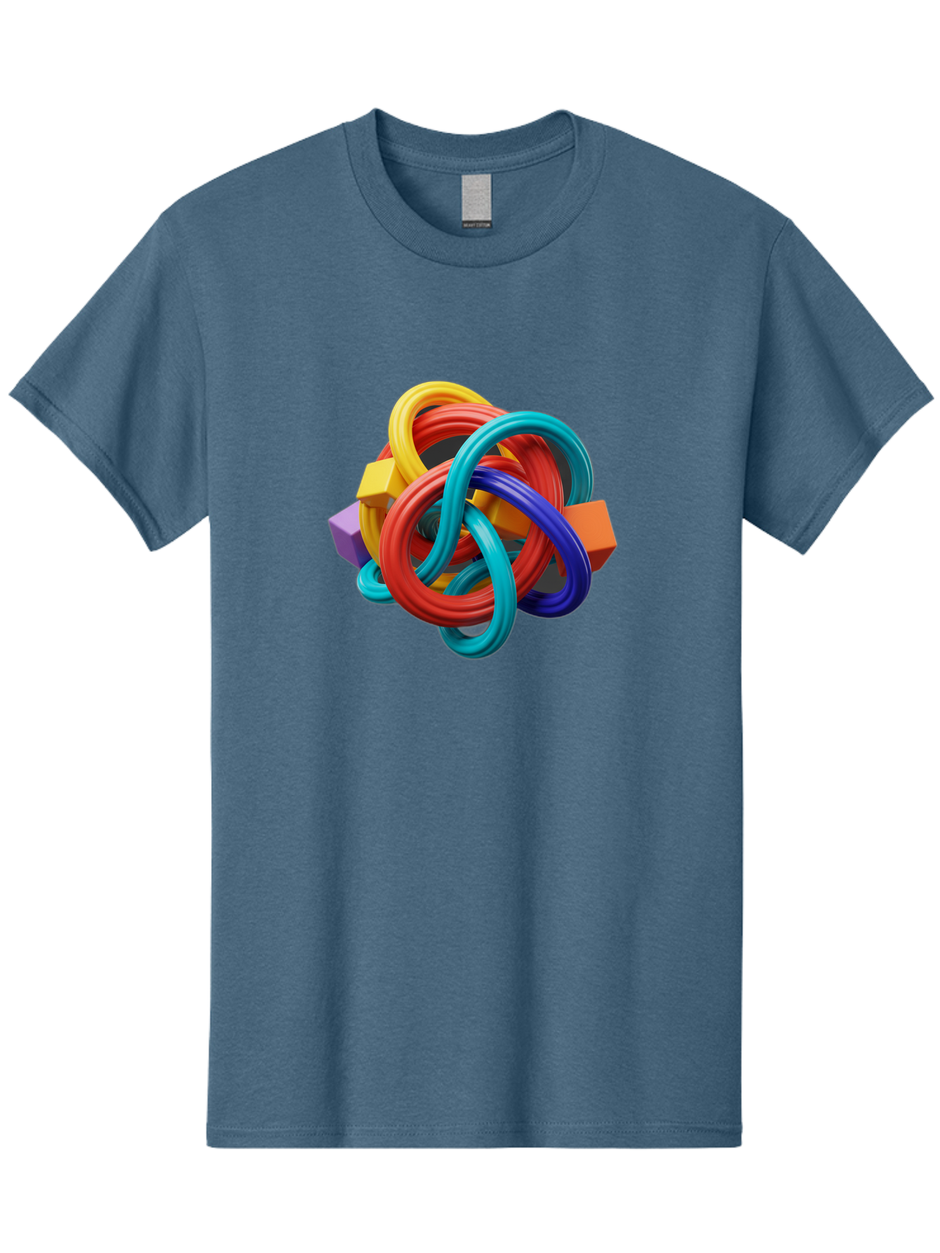 Colorful-Rings-And-Cubes Men'S Graphic Tee, 100% Cotton, Comfortable Casual Summer Wear, Machine Washable, Interconnected Rings, 3D Graphics, Colorful Shapes, Abstract Art, Vibrant Colors, Geometric Forms, Dynamic Composition, Modern Design, Baa393 15