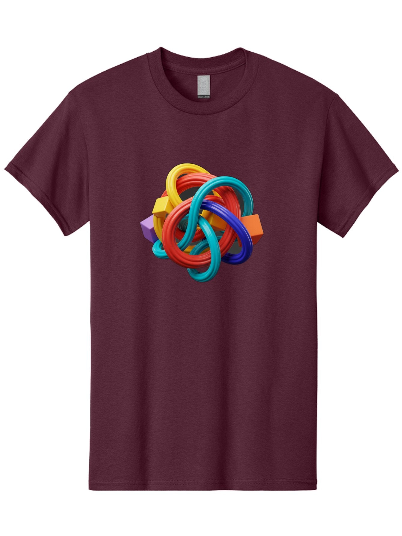 Colorful-Rings-And-Cubes Men'S Graphic Tee, 100% Cotton, Comfortable Casual Summer Wear, Machine Washable, Interconnected Rings, 3D Graphics, Colorful Shapes, Abstract Art, Vibrant Colors, Geometric Forms, Dynamic Composition, Modern Design, Baa393 15