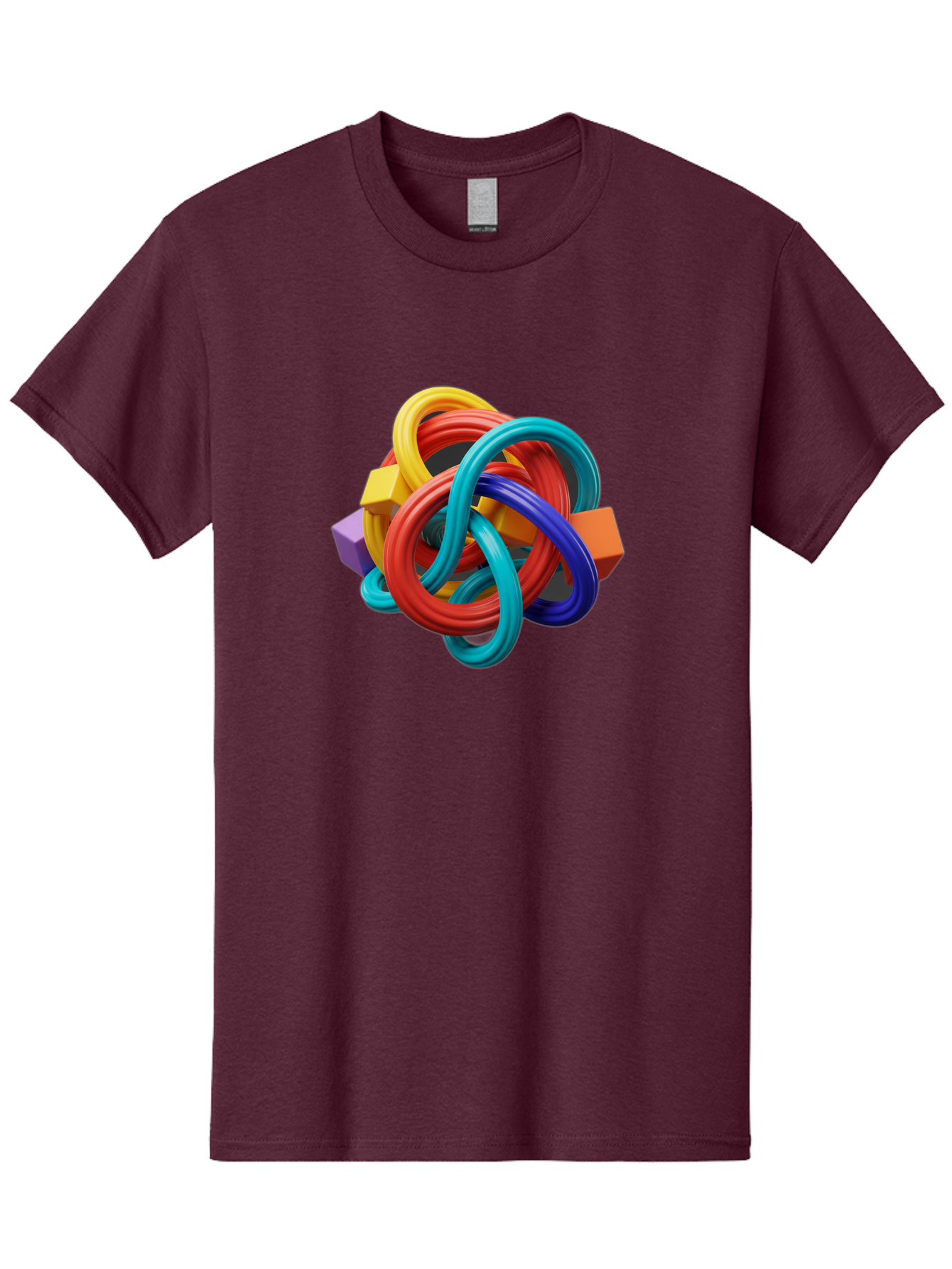 Colorful-Rings-And-Cubes Men'S Graphic Tee, 100% Cotton, Comfortable Casual Summer Wear, Machine Washable, Interconnected Rings, 3D Graphics, Colorful Shapes, Abstract Art, Vibrant Colors, Geometric Forms, Dynamic Composition, Modern Design, Baa393