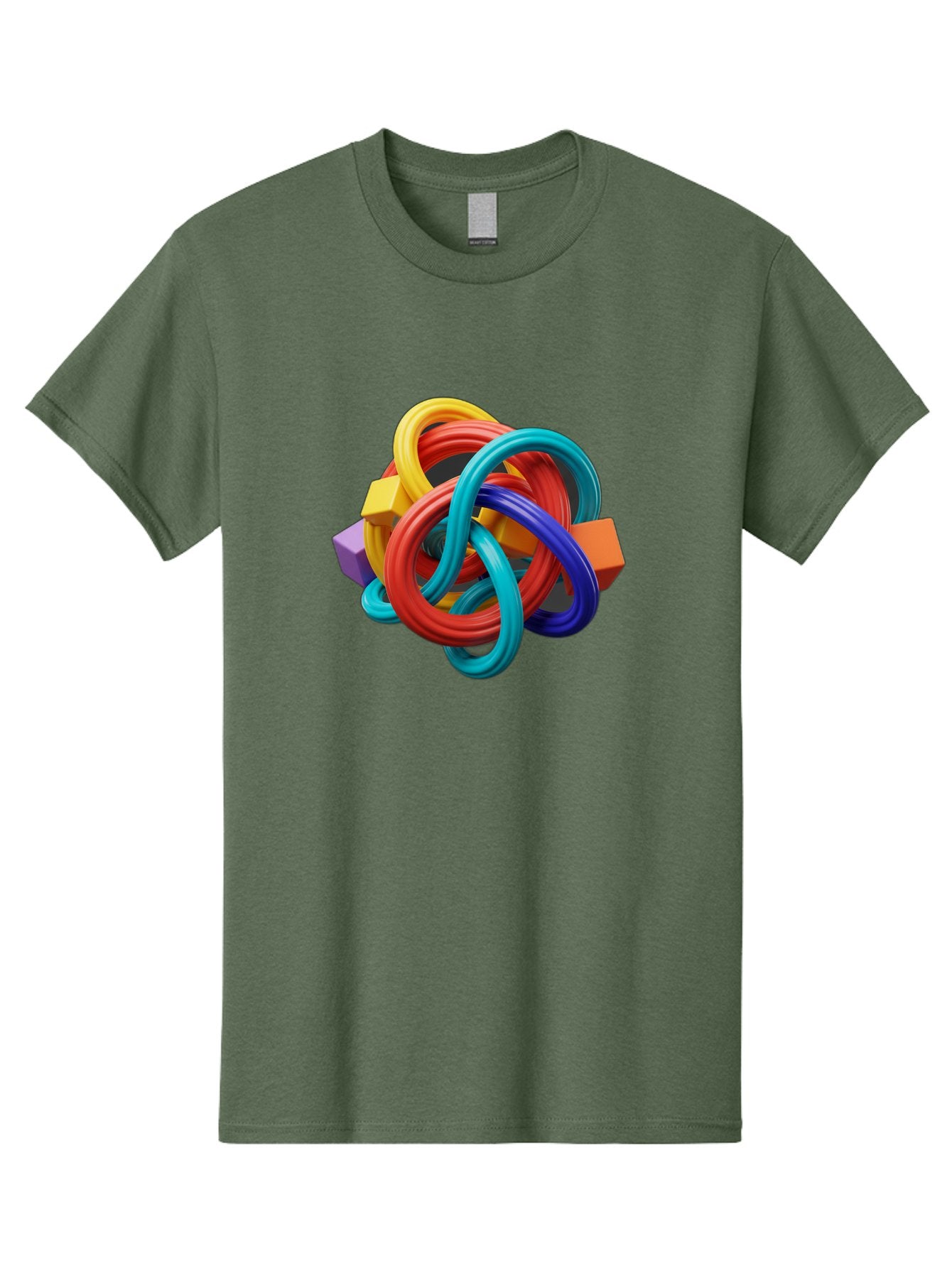 Colorful-Rings-And-Cubes Men'S Graphic Tee, 100% Cotton, Comfortable Casual Summer Wear, Machine Washable, Interconnected Rings, 3D Graphics, Colorful Shapes, Abstract Art, Vibrant Colors, Geometric Forms, Dynamic Composition, Modern Design, Baa393 4