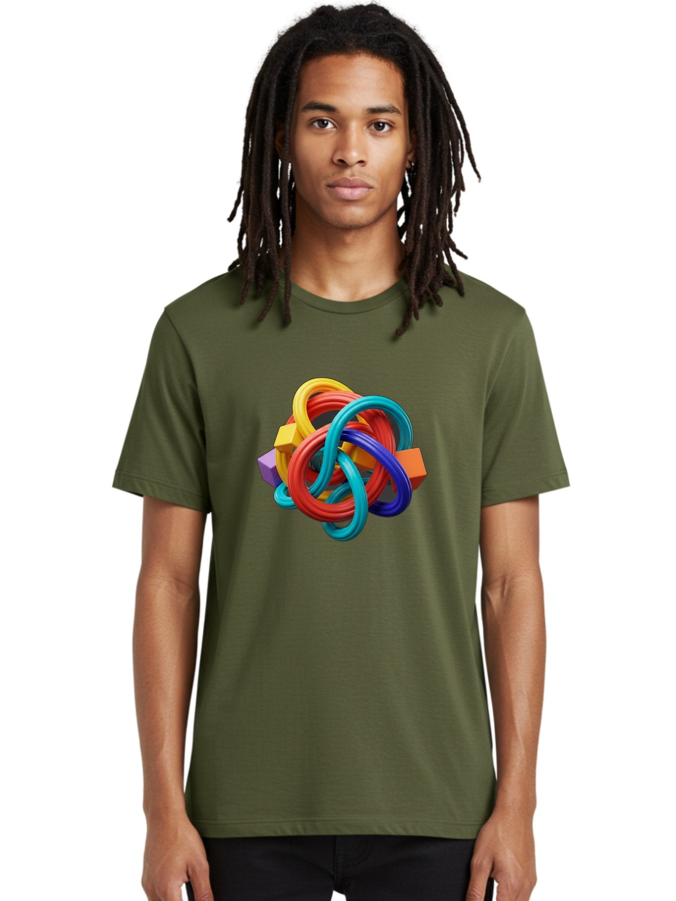 Colorful-Rings-And-Cubes Men'S Graphic Tee, 100% Cotton, Comfortable Casual Summer Wear, Machine Washable, Interconnected Rings, 3D Graphics, Colorful Shapes, Abstract Art, Vibrant Colors, Geometric Forms, Dynamic Composition, Modern Design, Baa393 18