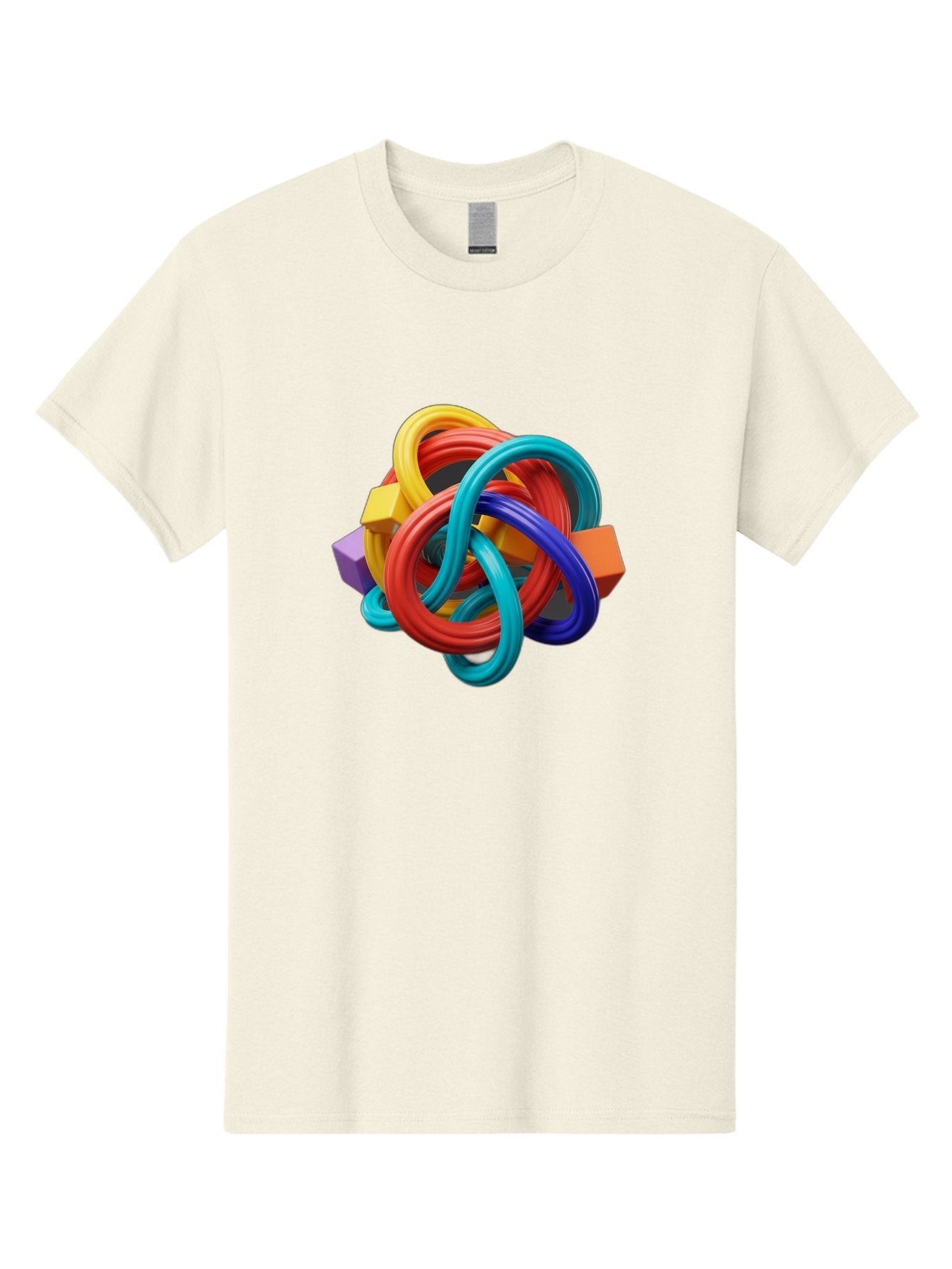 Colorful-Rings-And-Cubes Men'S Graphic Tee, 100% Cotton, Comfortable Casual Summer Wear, Machine Washable, Interconnected Rings, 3D Graphics, Colorful Shapes, Abstract Art, Vibrant Colors, Geometric Forms, Dynamic Composition, Modern Design, Baa393 9