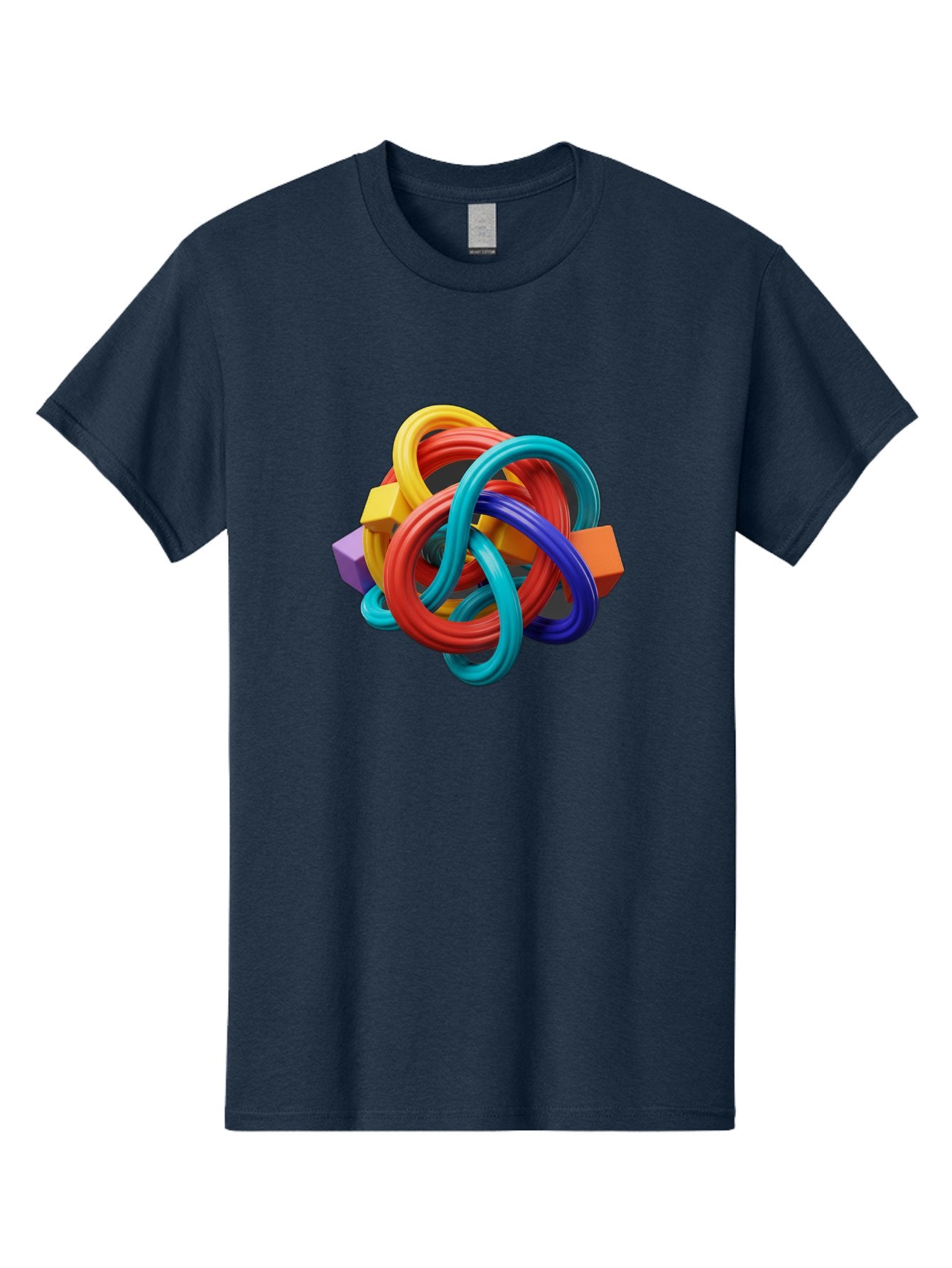 Colorful-Rings-And-Cubes Men'S Graphic Tee, 100% Cotton, Comfortable Casual Summer Wear, Machine Washable, Interconnected Rings, 3D Graphics, Colorful Shapes, Abstract Art, Vibrant Colors, Geometric Forms, Dynamic Composition, Modern Design, Baa393 13