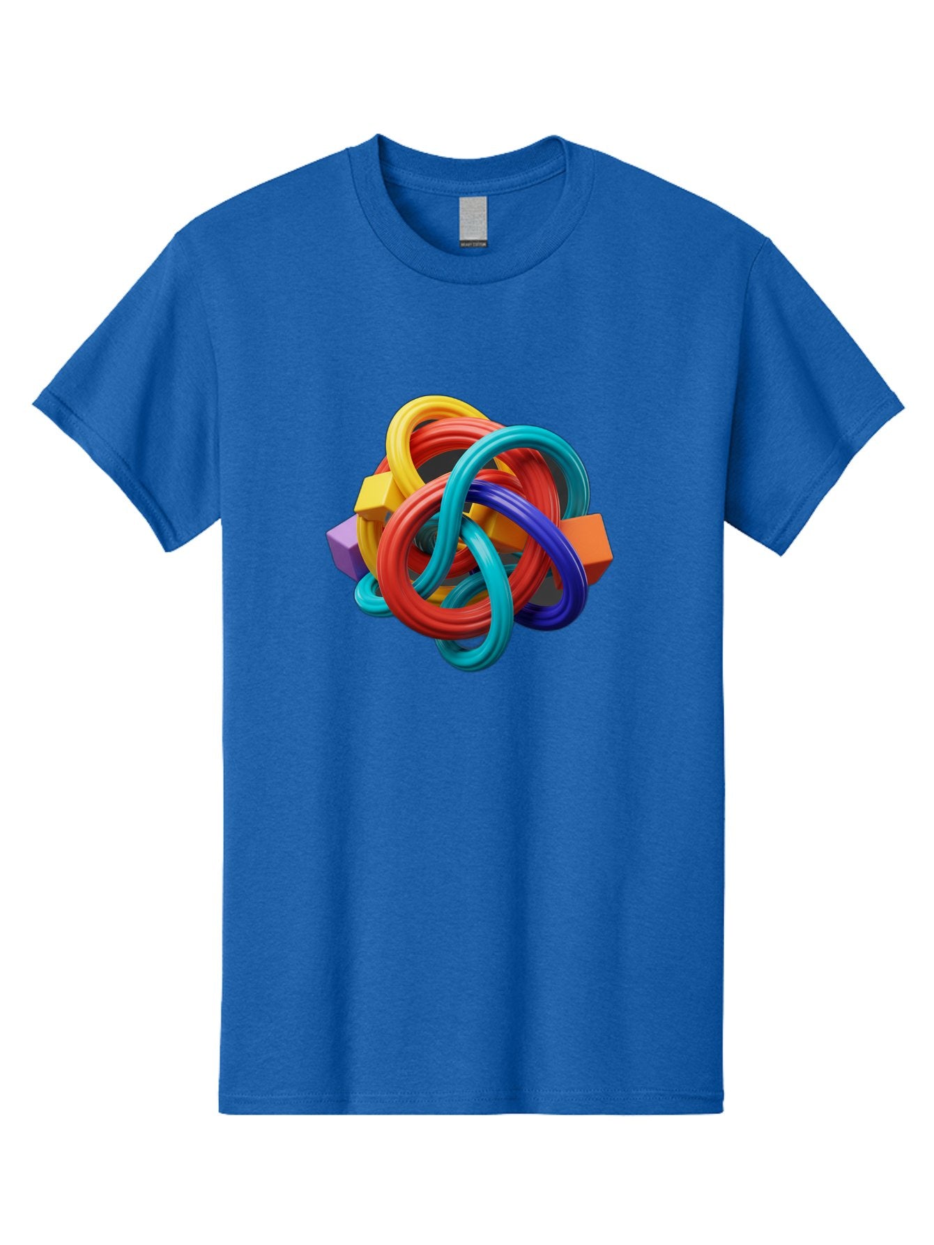 Colorful-Rings-And-Cubes Men'S Graphic Tee, 100% Cotton, Comfortable Casual Summer Wear, Machine Washable, Interconnected Rings, 3D Graphics, Colorful Shapes, Abstract Art, Vibrant Colors, Geometric Forms, Dynamic Composition, Modern Design, Baa393 10