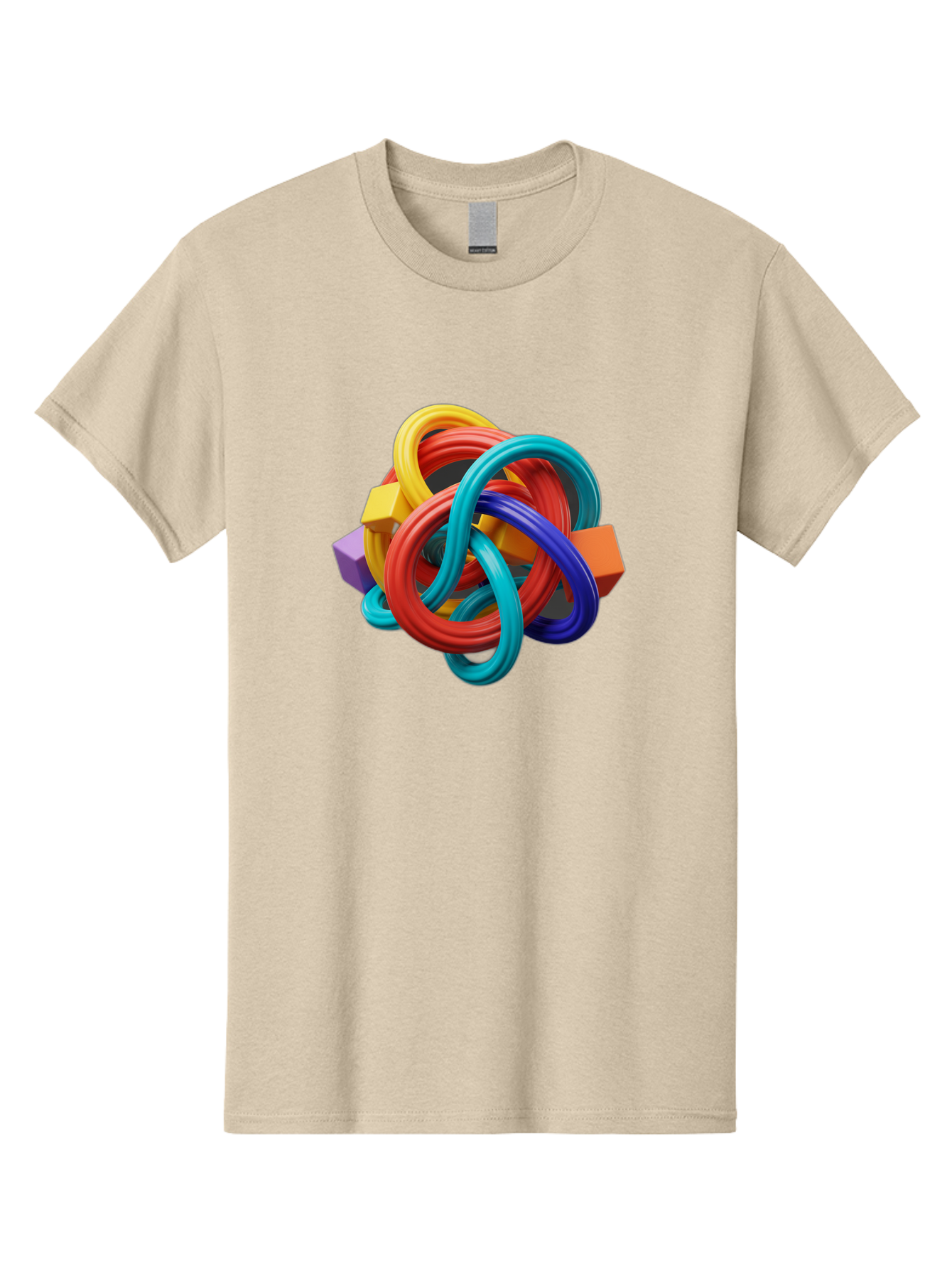 Colorful-Rings-And-Cubes Men'S Graphic Tee, 100% Cotton, Comfortable Casual Summer Wear, Machine Washable, Interconnected Rings, 3D Graphics, Colorful Shapes, Abstract Art, Vibrant Colors, Geometric Forms, Dynamic Composition, Modern Design, Baa393 21