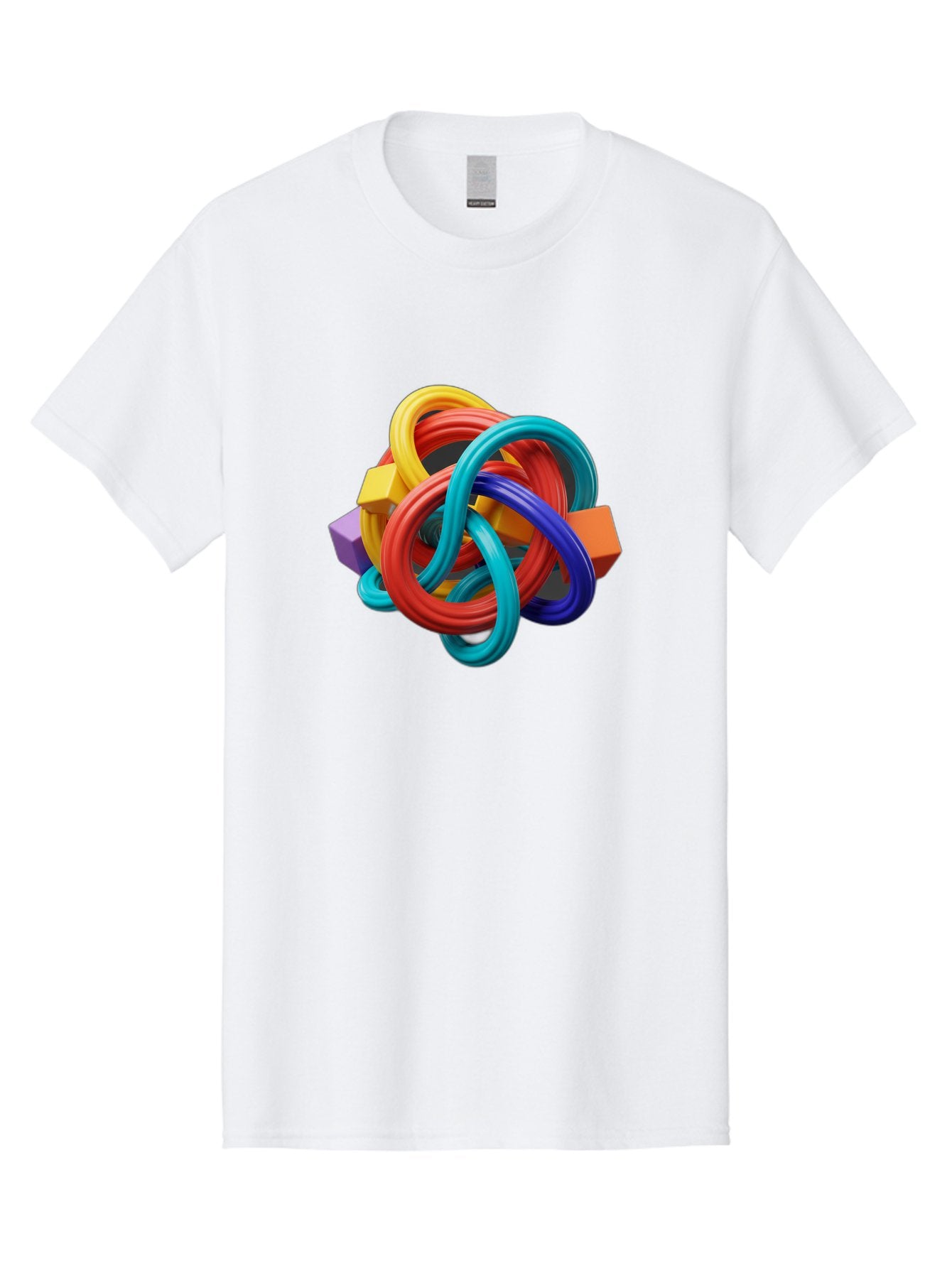Colorful-Rings-And-Cubes Men'S Graphic Tee, 100% Cotton, Comfortable Casual Summer Wear, Machine Washable, Interconnected Rings, 3D Graphics, Colorful Shapes, Abstract Art, Vibrant Colors, Geometric Forms, Dynamic Composition, Modern Design, Baa393 11