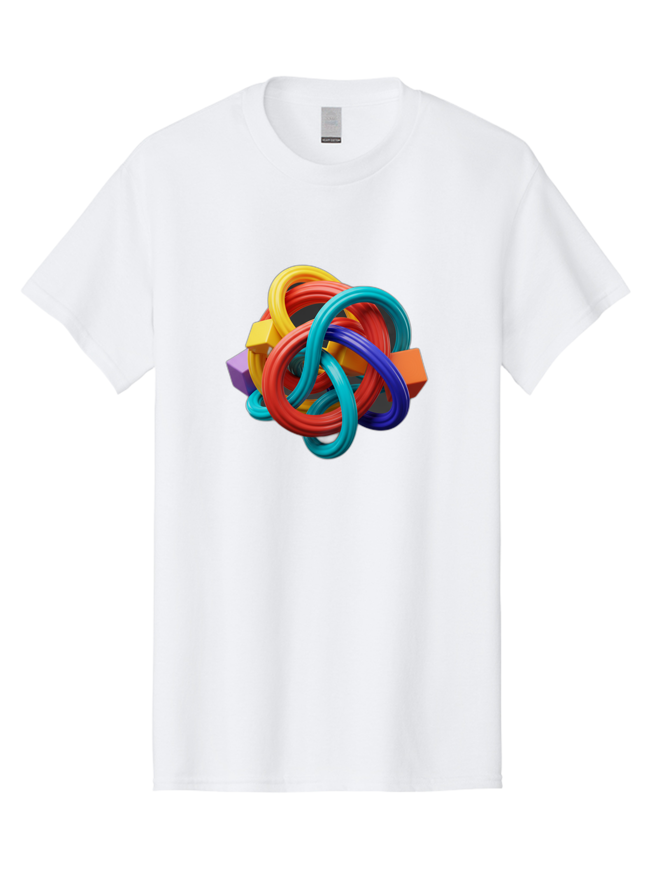 Colorful-Rings-And-Cubes Men'S Graphic Tee, 100% Cotton, Comfortable Casual Summer Wear, Machine Washable, Interconnected Rings, 3D Graphics, Colorful Shapes, Abstract Art, Vibrant Colors, Geometric Forms, Dynamic Composition, Modern Design, Baa393 7
