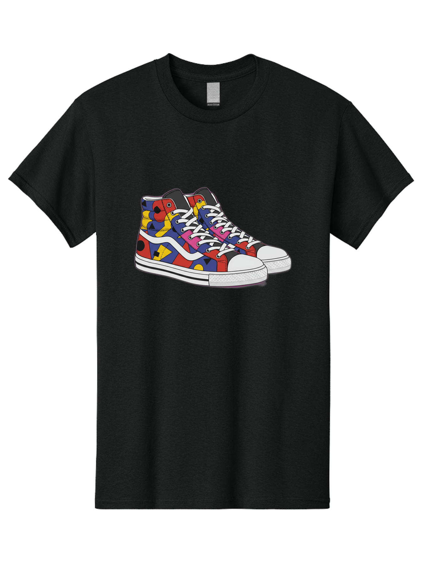 Colorful-Sneakers Men'S Graphic Tee, 100% Cotton, Comfortable Casual Summer Wear, Machine Washable, High-Top Sneakers, Colorful Sneakers, Abstract Shapes, Vibrant Colors, Bold Design, Streetwear Fashion, Trendy Footwear, White Laces, Baa394 21