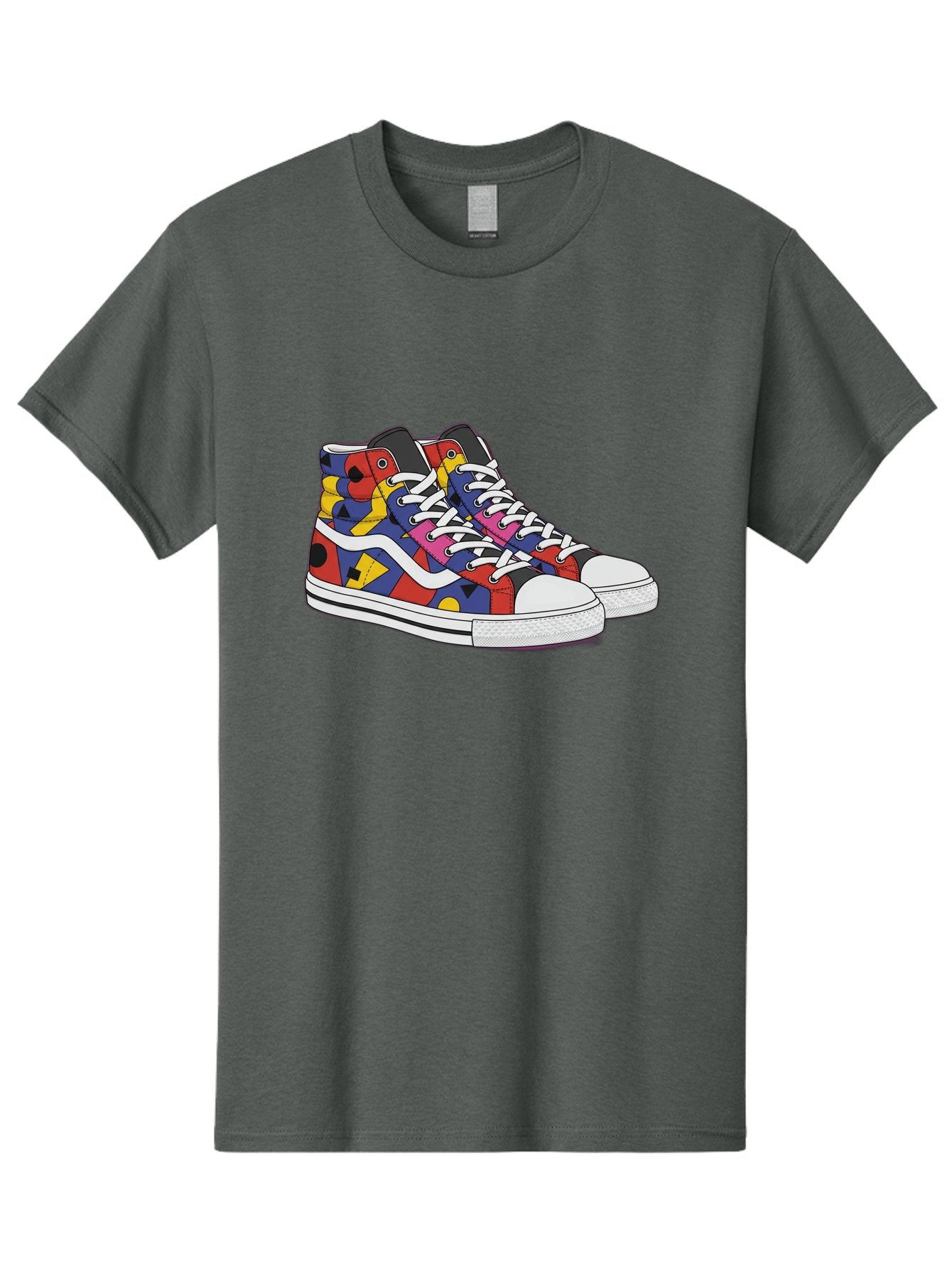 Colorful-Sneakers Men'S Graphic Tee, 100% Cotton, Comfortable Casual Summer Wear, Machine Washable, High-Top Sneakers, Colorful Sneakers, Abstract Shapes, Vibrant Colors, Bold Design, Streetwear Fashion, Trendy Footwear, White Laces, Baa394 12
