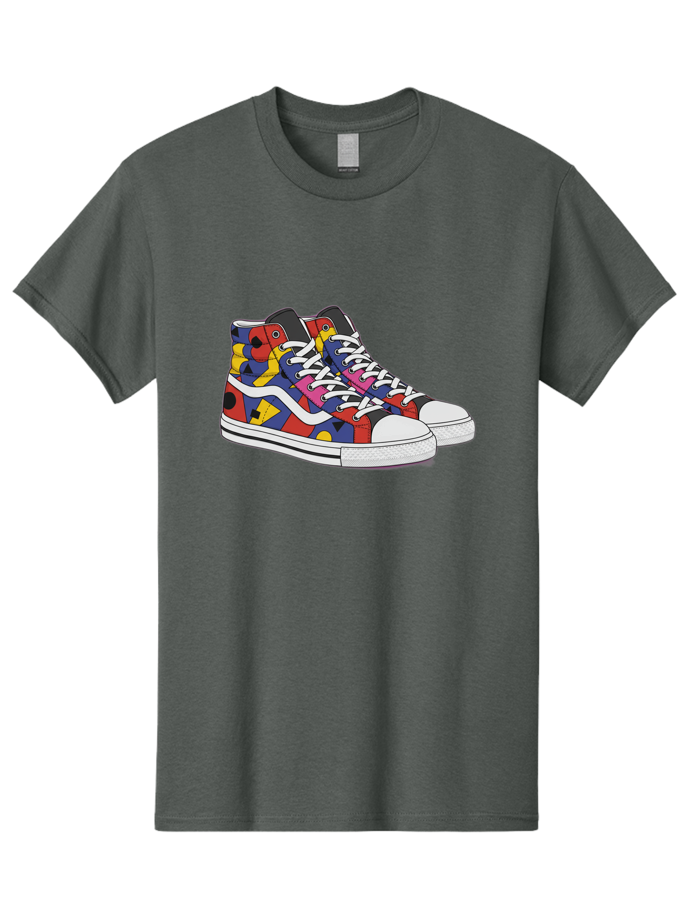 Colorful-Sneakers Men'S Graphic Tee, 100% Cotton, Comfortable Casual Summer Wear, Machine Washable, High-Top Sneakers, Colorful Sneakers, Abstract Shapes, Vibrant Colors, Bold Design, Streetwear Fashion, Trendy Footwear, White Laces, Baa394 5