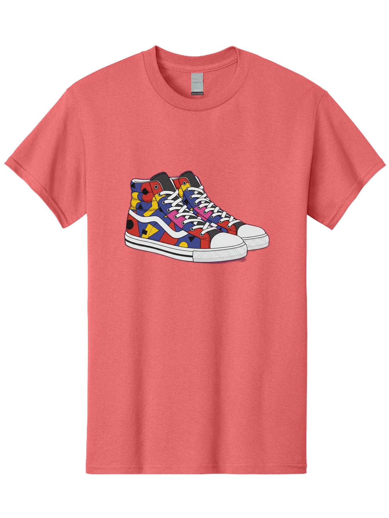 Colorful-Sneakers Men'S Graphic Tee, 100% Cotton, Comfortable Casual Summer Wear, Machine Washable, High-Top Sneakers, Colorful Sneakers, Abstract Shapes, Vibrant Colors, Bold Design, Streetwear Fashion, Trendy Footwear, White Laces, Baa394 7