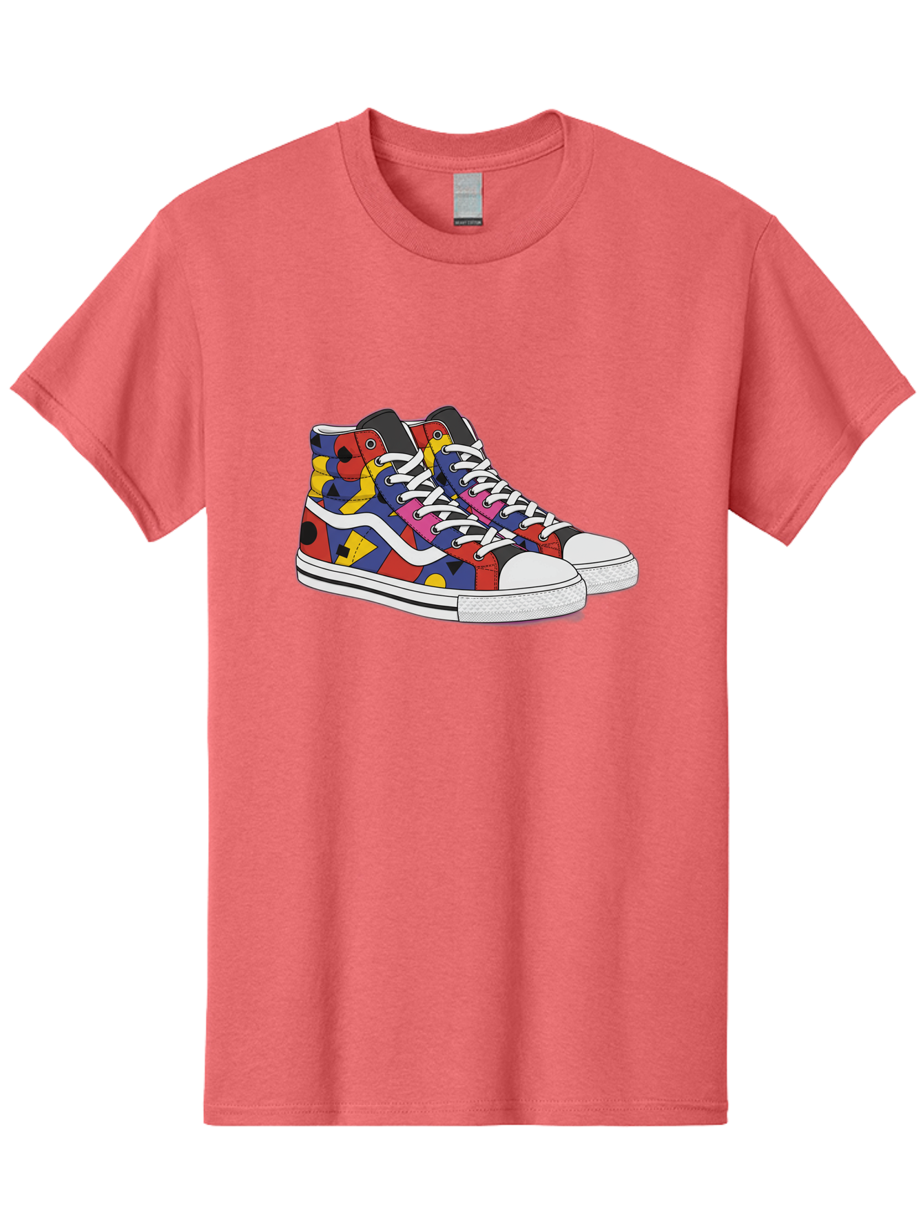 Colorful-Sneakers Men'S Graphic Tee, 100% Cotton, Comfortable Casual Summer Wear, Machine Washable, High-Top Sneakers, Colorful Sneakers, Abstract Shapes, Vibrant Colors, Bold Design, Streetwear Fashion, Trendy Footwear, White Laces, Baa394 25