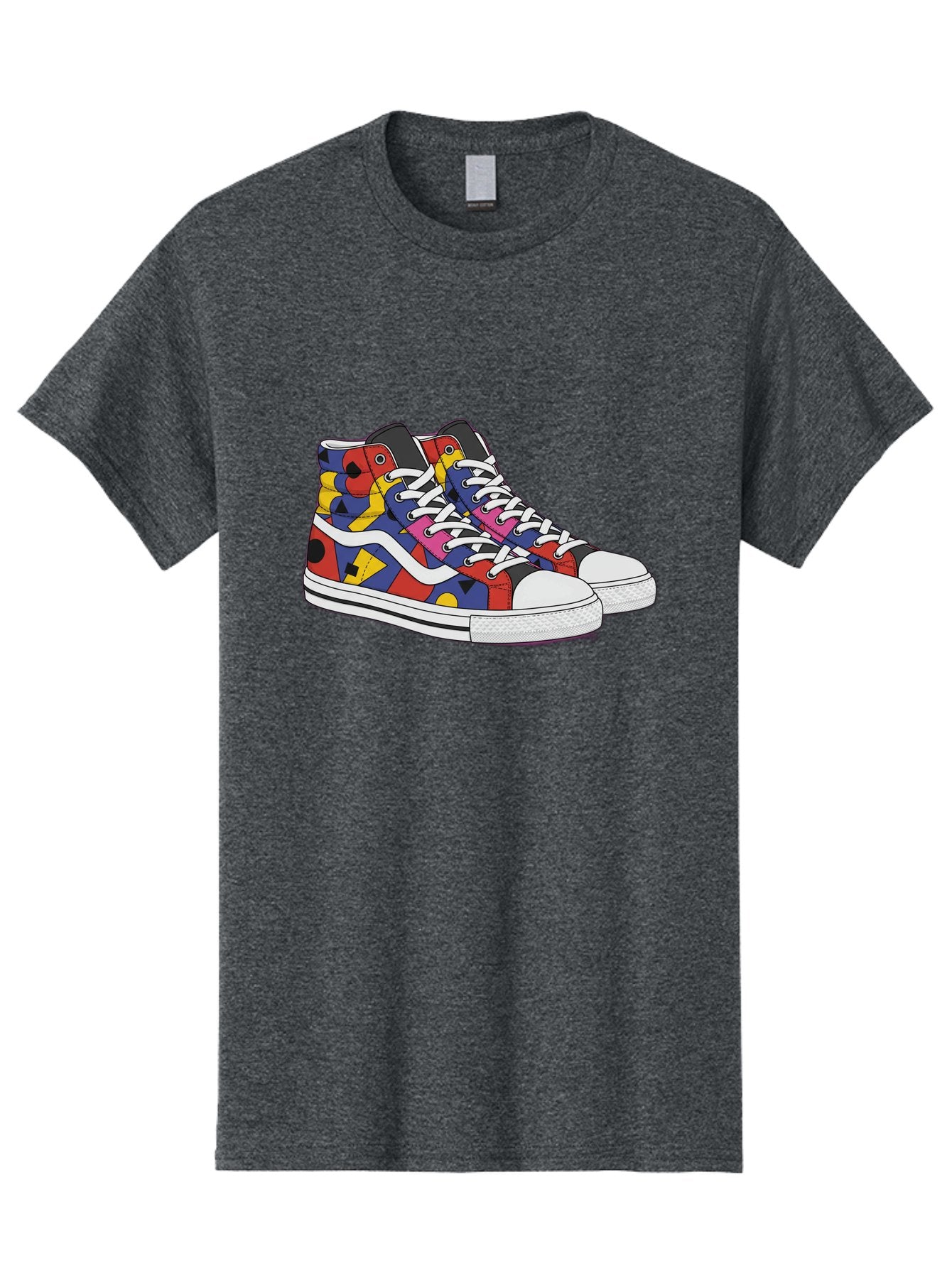 Colorful-Sneakers Men'S Graphic Tee, 100% Cotton, Comfortable Casual Summer Wear, Machine Washable, High-Top Sneakers, Colorful Sneakers, Abstract Shapes, Vibrant Colors, Bold Design, Streetwear Fashion, Trendy Footwear, White Laces, Baa394 11