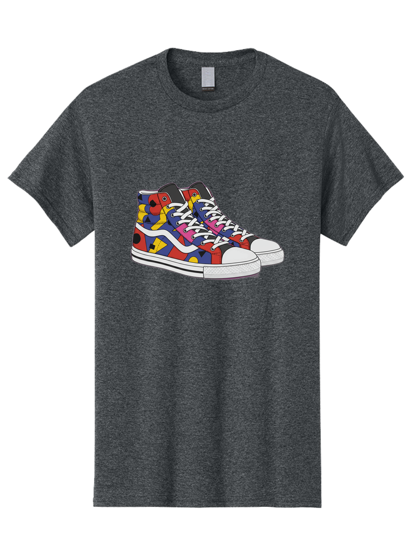 Colorful-Sneakers Men'S Graphic Tee, 100% Cotton, Comfortable Casual Summer Wear, Machine Washable, High-Top Sneakers, Colorful Sneakers, Abstract Shapes, Vibrant Colors, Bold Design, Streetwear Fashion, Trendy Footwear, White Laces, Baa394 7