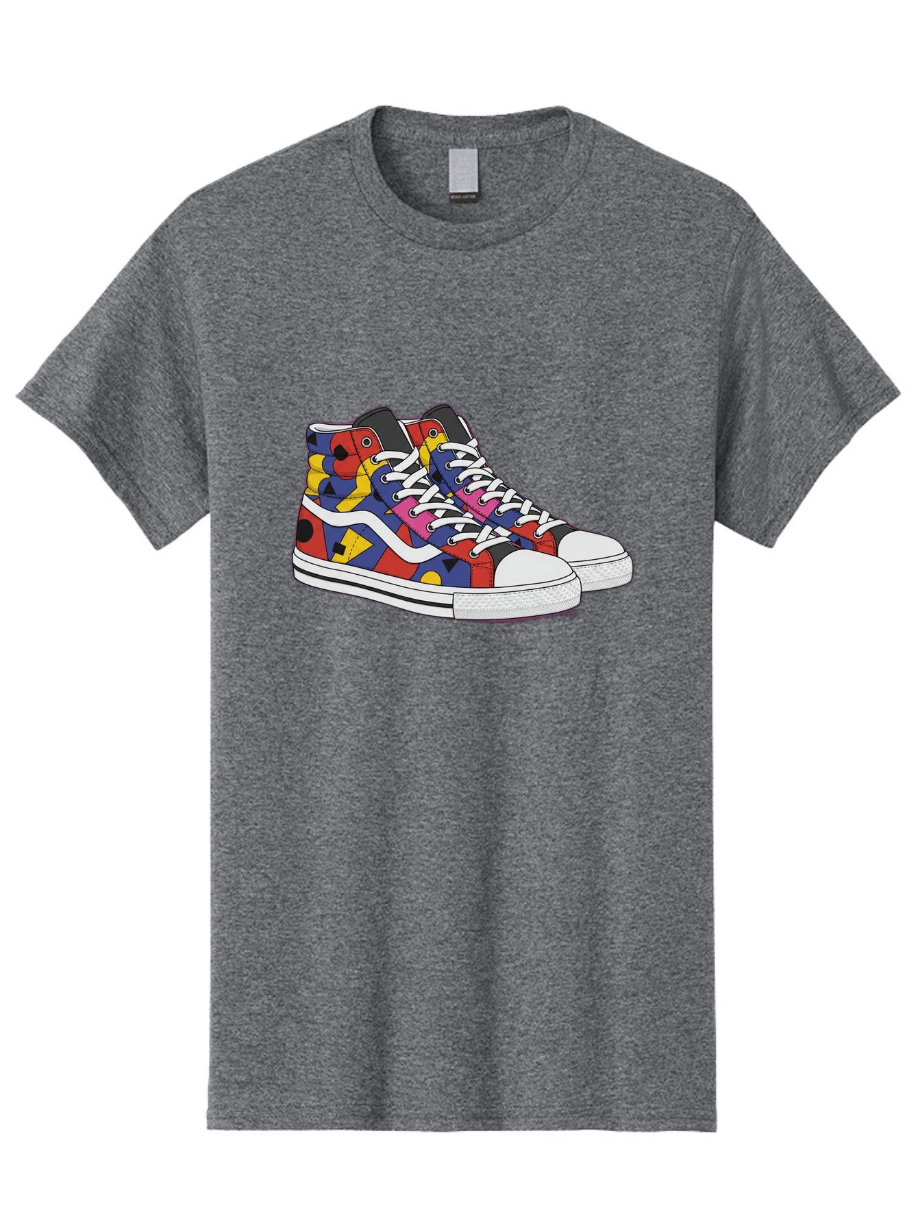 Colorful-Sneakers Men'S Graphic Tee, 100% Cotton, Comfortable Casual Summer Wear, Machine Washable, High-Top Sneakers, Colorful Sneakers, Abstract Shapes, Vibrant Colors, Bold Design, Streetwear Fashion, Trendy Footwear, White Laces, Baa394 13