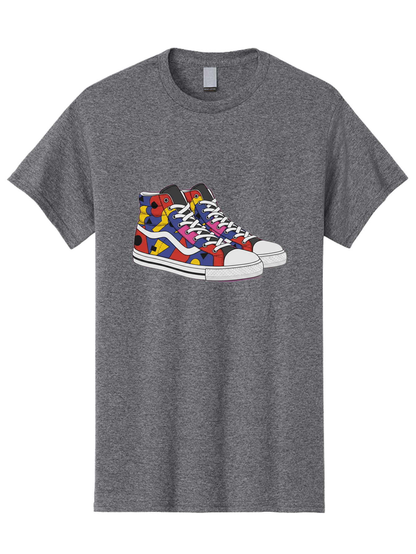 Colorful-Sneakers Men'S Graphic Tee, 100% Cotton, Comfortable Casual Summer Wear, Machine Washable, High-Top Sneakers, Colorful Sneakers, Abstract Shapes, Vibrant Colors, Bold Design, Streetwear Fashion, Trendy Footwear, White Laces, Baa394 29