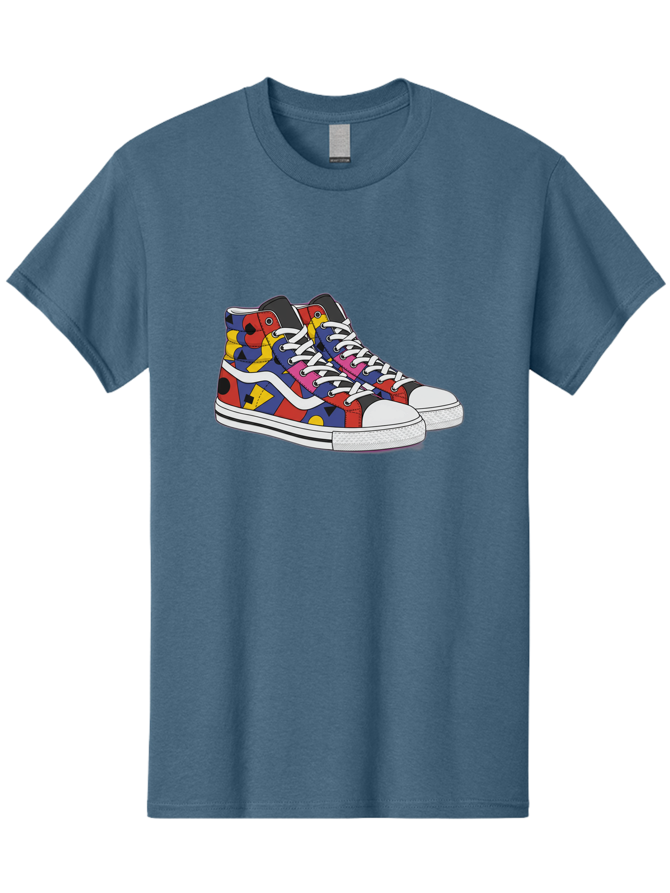 Colorful-Sneakers Men'S Graphic Tee, 100% Cotton, Comfortable Casual Summer Wear, Machine Washable, High-Top Sneakers, Colorful Sneakers, Abstract Shapes, Vibrant Colors, Bold Design, Streetwear Fashion, Trendy Footwear, White Laces, Baa394 19