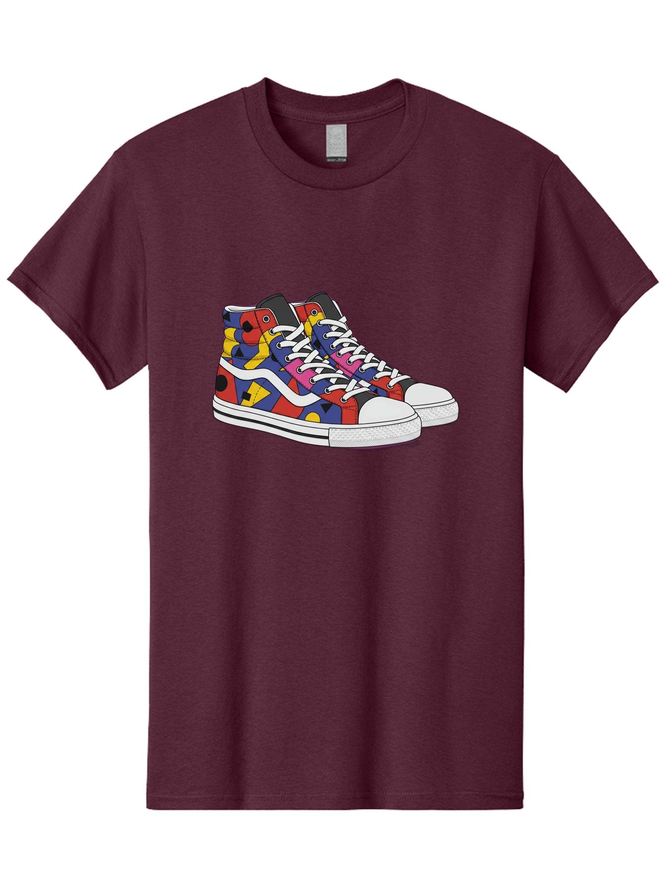 Colorful-Sneakers Men'S Graphic Tee, 100% Cotton, Comfortable Casual Summer Wear, Machine Washable, High-Top Sneakers, Colorful Sneakers, Abstract Shapes, Vibrant Colors, Bold Design, Streetwear Fashion, Trendy Footwear, White Laces, Baa394 8
