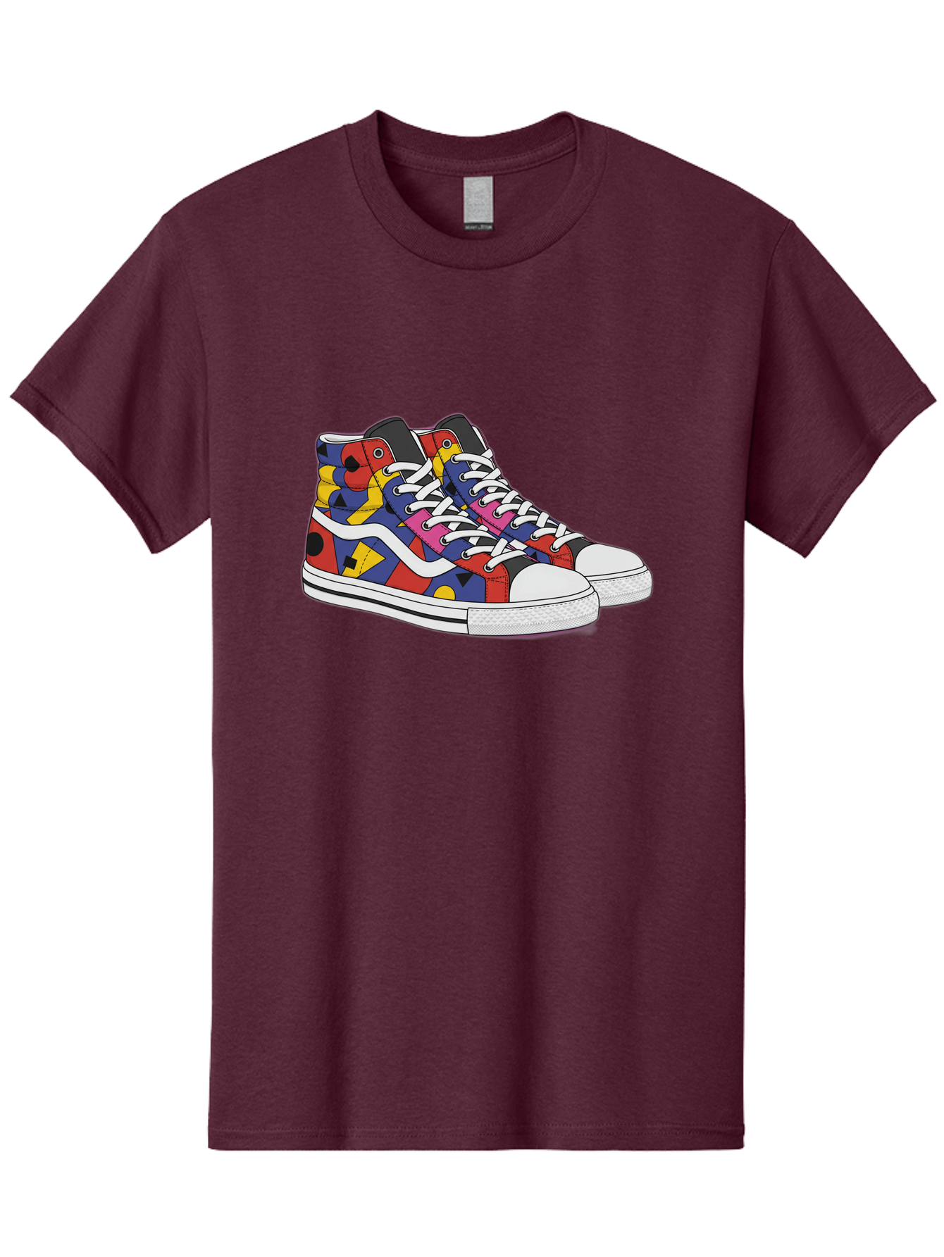 Colorful-Sneakers Men'S Graphic Tee, 100% Cotton, Comfortable Casual Summer Wear, Machine Washable, High-Top Sneakers, Colorful Sneakers, Abstract Shapes, Vibrant Colors, Bold Design, Streetwear Fashion, Trendy Footwear, White Laces, Baa394 11