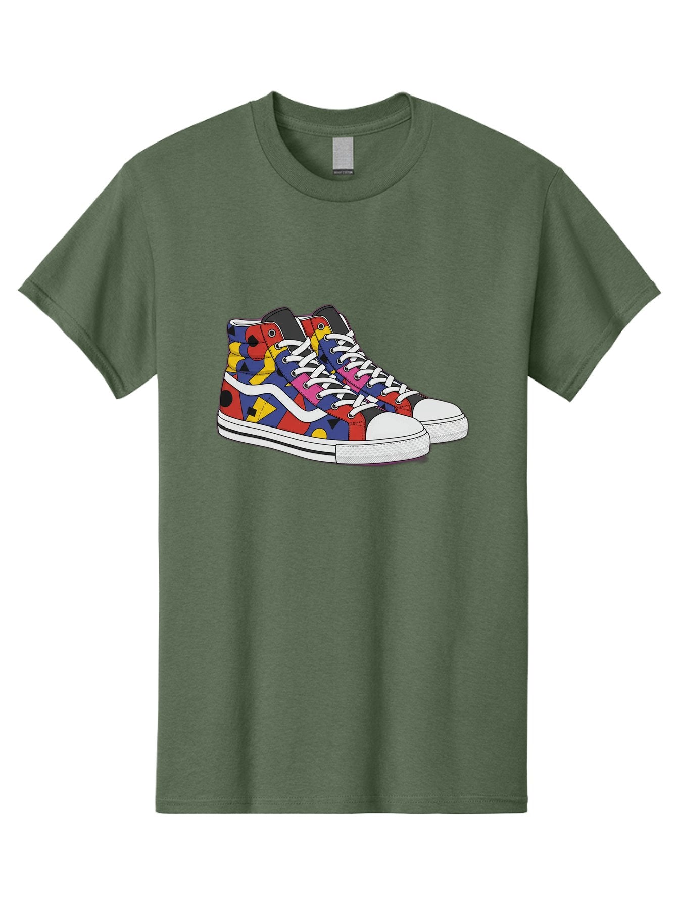 Colorful-Sneakers Men'S Graphic Tee, 100% Cotton, Comfortable Casual Summer Wear, Machine Washable, High-Top Sneakers, Colorful Sneakers, Abstract Shapes, Vibrant Colors, Bold Design, Streetwear Fashion, Trendy Footwear, White Laces, Baa394 14