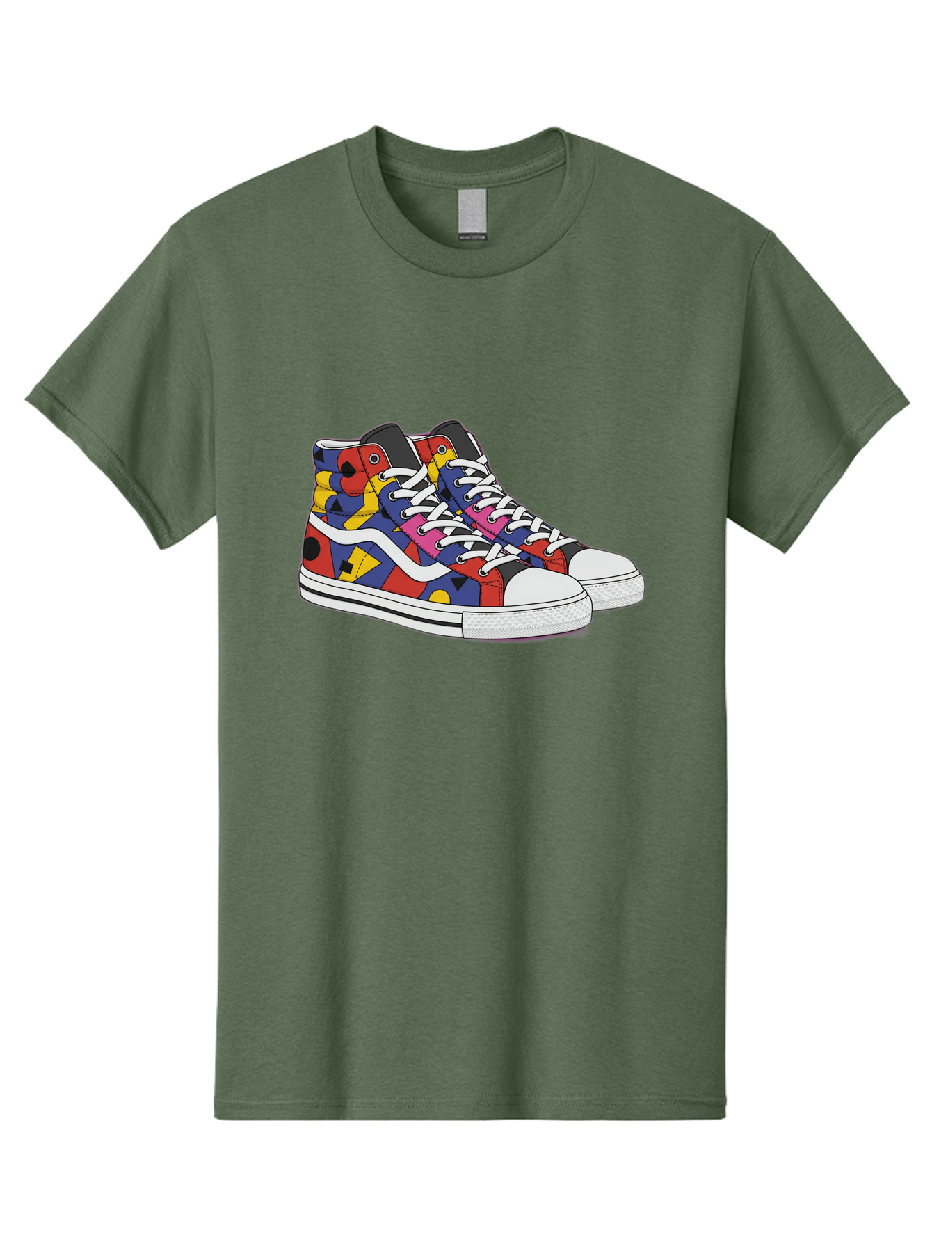 Colorful-Sneakers Men'S Graphic Tee, 100% Cotton, Comfortable Casual Summer Wear, Machine Washable, High-Top Sneakers, Colorful Sneakers, Abstract Shapes, Vibrant Colors, Bold Design, Streetwear Fashion, Trendy Footwear, White Laces, Baa394 3