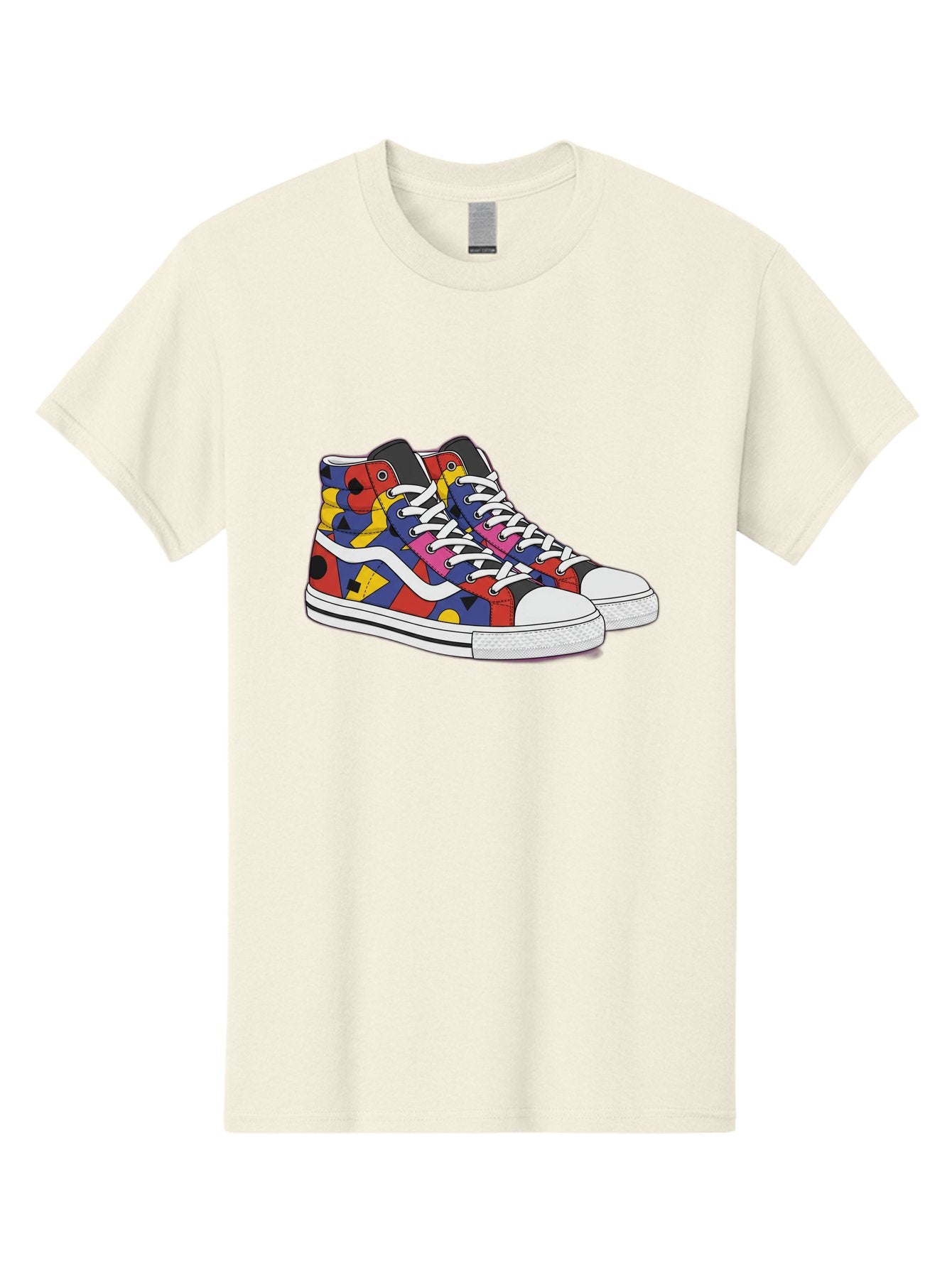 Colorful-Sneakers Men'S Graphic Tee, 100% Cotton, Comfortable Casual Summer Wear, Machine Washable, High-Top Sneakers, Colorful Sneakers, Abstract Shapes, Vibrant Colors, Bold Design, Streetwear Fashion, Trendy Footwear, White Laces, Baa394 10