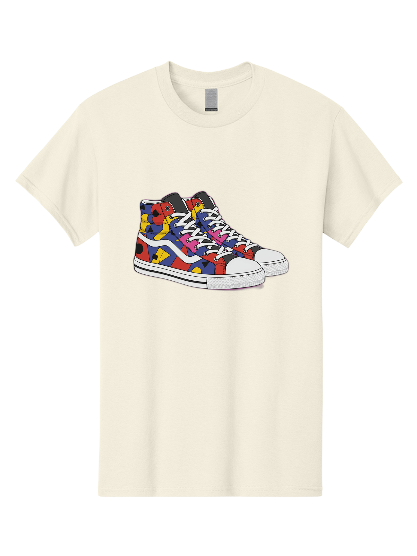 Colorful-Sneakers Men'S Graphic Tee, 100% Cotton, Comfortable Casual Summer Wear, Machine Washable, High-Top Sneakers, Colorful Sneakers, Abstract Shapes, Vibrant Colors, Bold Design, Streetwear Fashion, Trendy Footwear, White Laces, Baa394 27