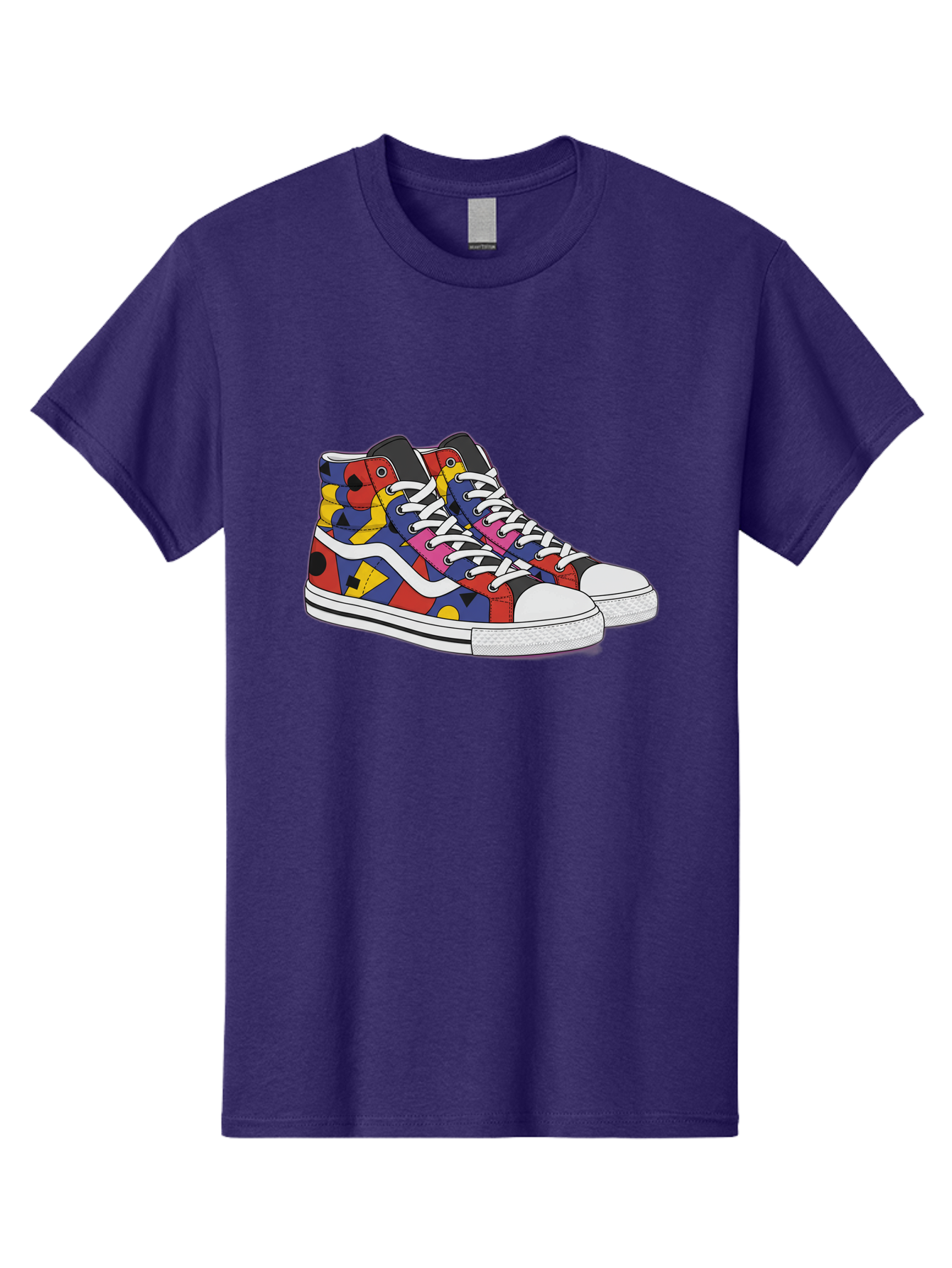 Colorful-Sneakers Men'S Graphic Tee, 100% Cotton, Comfortable Casual Summer Wear, Machine Washable, High-Top Sneakers, Colorful Sneakers, Abstract Shapes, Vibrant Colors, Bold Design, Streetwear Fashion, Trendy Footwear, White Laces, Baa394 17