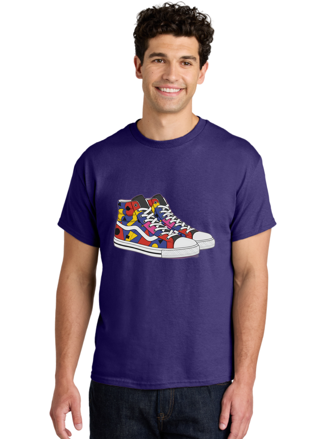 Colorful-Sneakers Men'S Graphic Tee, 100% Cotton, Comfortable Casual Summer Wear, Machine Washable, High-Top Sneakers, Colorful Sneakers, Abstract Shapes, Vibrant Colors, Bold Design, Streetwear Fashion, Trendy Footwear, White Laces, Baa394 18