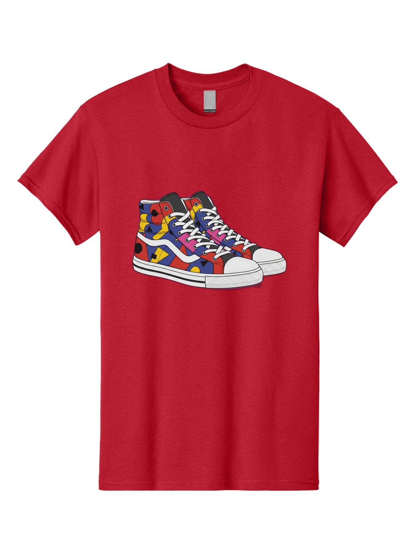 Colorful-Sneakers Men'S Graphic Tee, 100% Cotton, Comfortable Casual Summer Wear, Machine Washable, High-Top Sneakers, Colorful Sneakers, Abstract Shapes, Vibrant Colors, Bold Design, Streetwear Fashion, Trendy Footwear, White Laces, Baa394 15