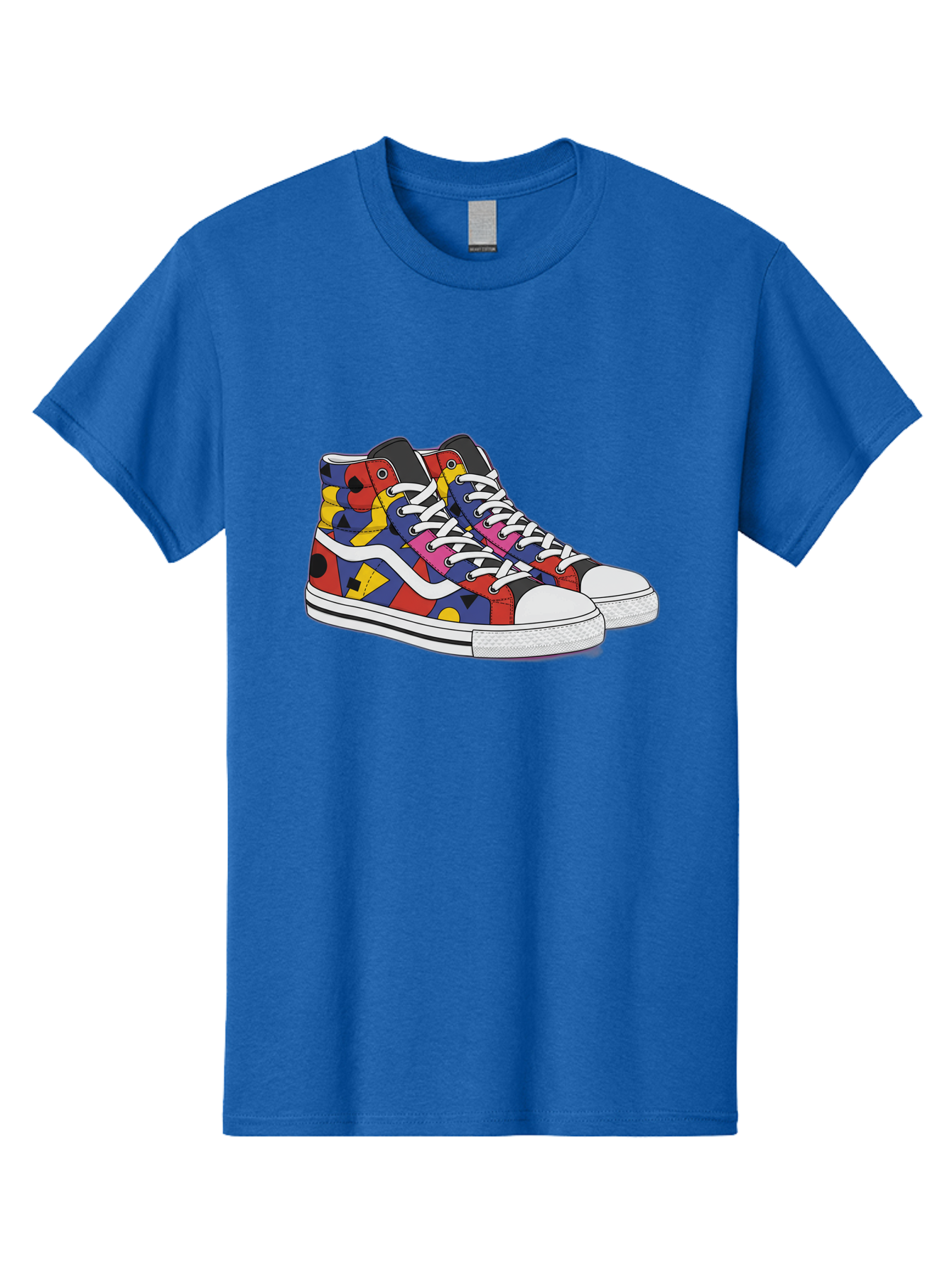 Colorful-Sneakers Men'S Graphic Tee, 100% Cotton, Comfortable Casual Summer Wear, Machine Washable, High-Top Sneakers, Colorful Sneakers, Abstract Shapes, Vibrant Colors, Bold Design, Streetwear Fashion, Trendy Footwear, White Laces, Baa394 13