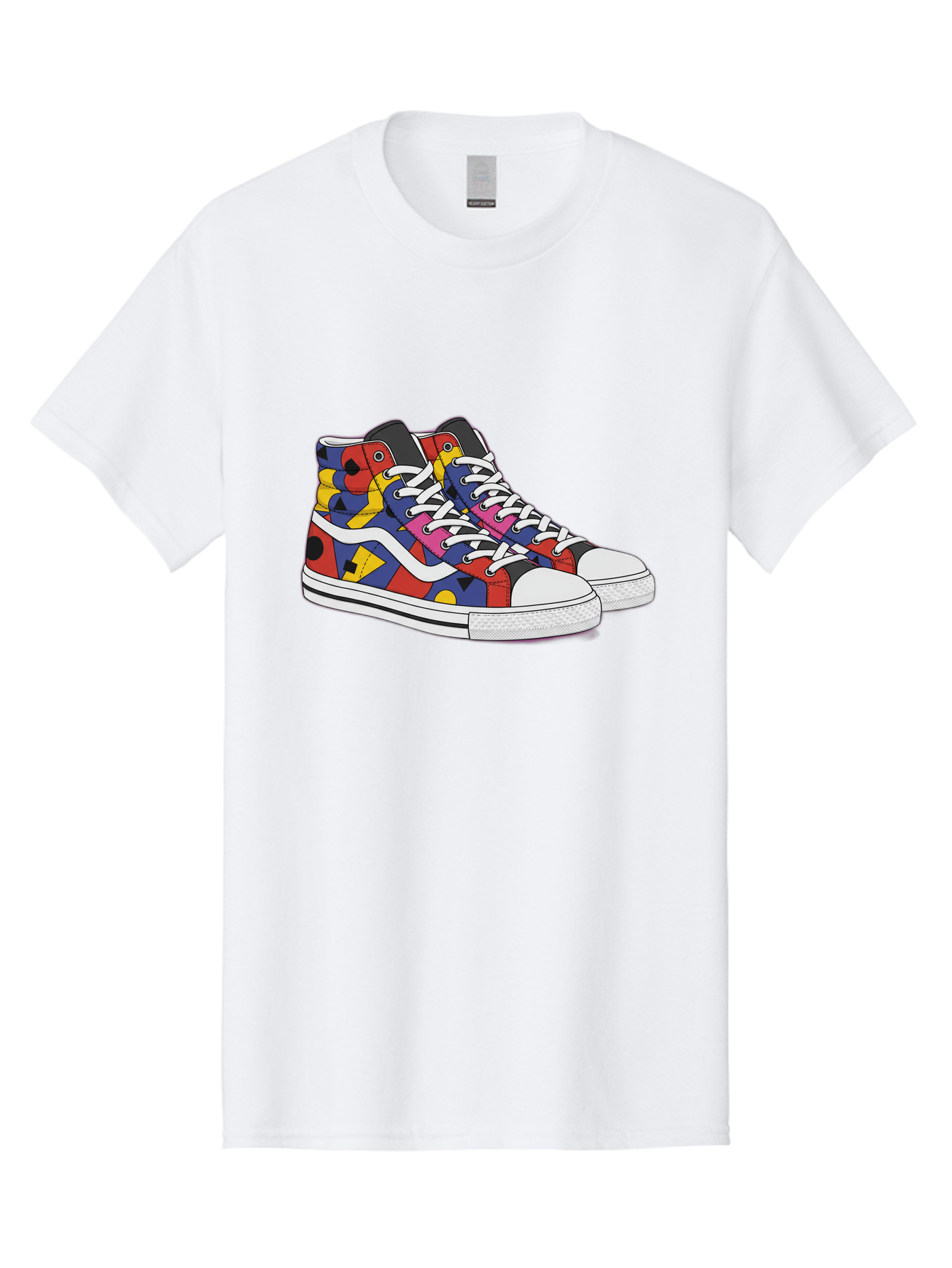 Colorful-Sneakers Men'S Graphic Tee, 100% Cotton, Comfortable Casual Summer Wear, Machine Washable, High-Top Sneakers, Colorful Sneakers, Abstract Shapes, Vibrant Colors, Bold Design, Streetwear Fashion, Trendy Footwear, White Laces, Baa394 23