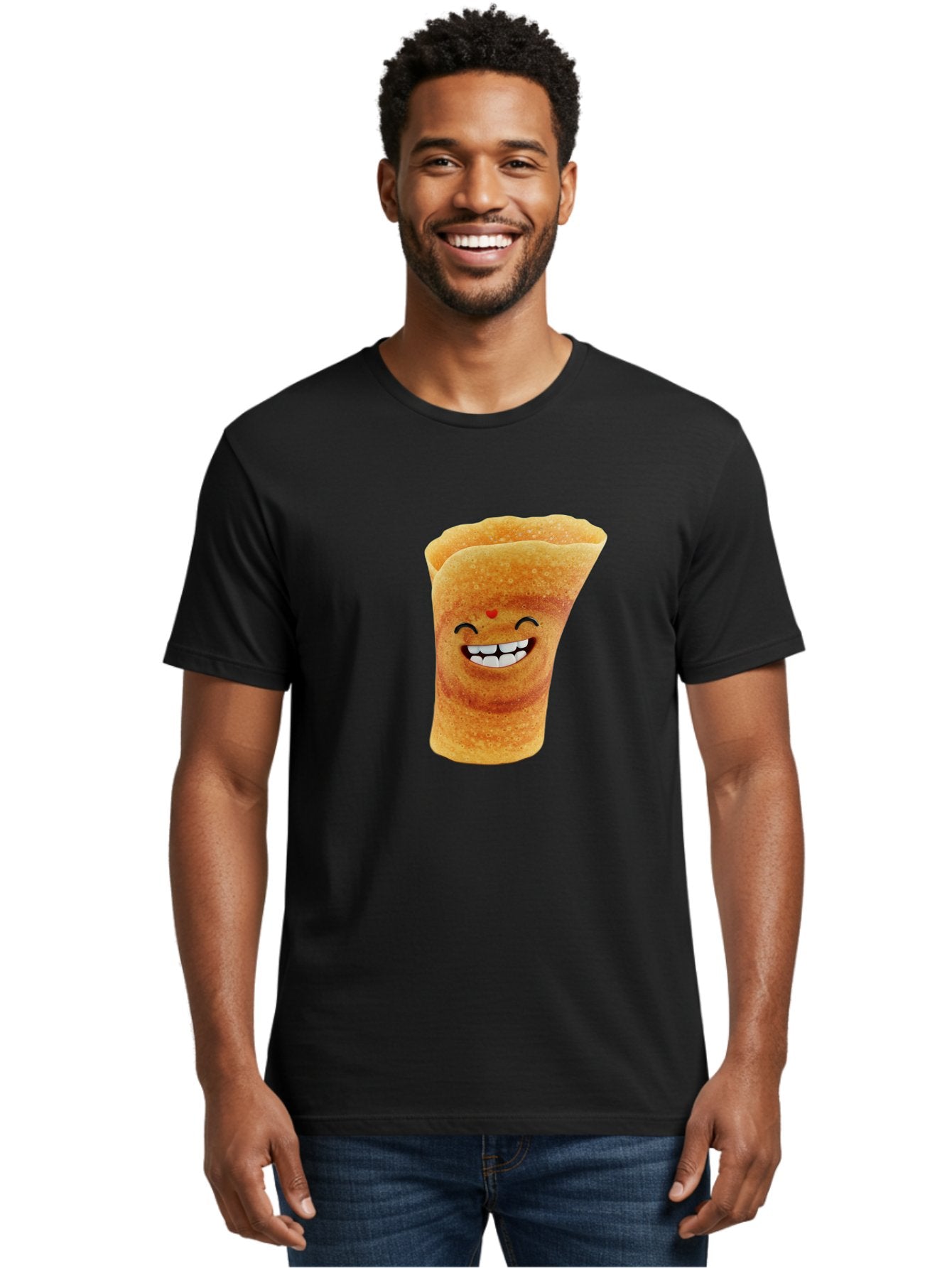 Conical-Crepe Men'S Graphic Tee, 100% Cotton, Comfortable Casual Summer Wear, Machine Washable, Crepe Cone, Smiling Face, Happy Expression, Food Illustration, Cartoon Character, Breakfast Food, Dessert Cone, Sweet Treat, Tasty Delight, Baa395 20