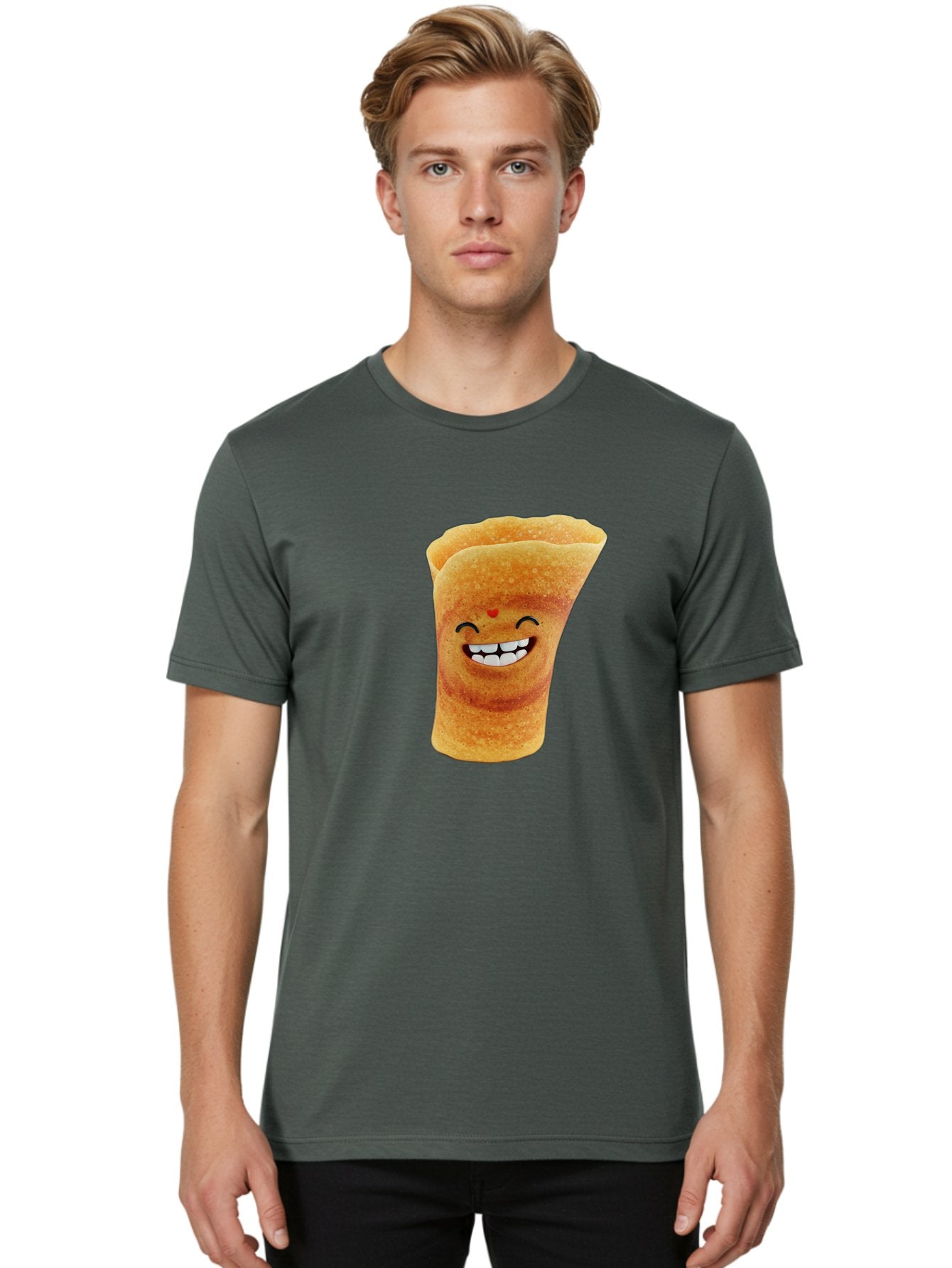 Conical-Crepe Men'S Graphic Tee, 100% Cotton, Comfortable Casual Summer Wear, Machine Washable, Crepe Cone, Smiling Face, Happy Expression, Food Illustration, Cartoon Character, Breakfast Food, Dessert Cone, Sweet Treat, Tasty Delight, Baa395 16