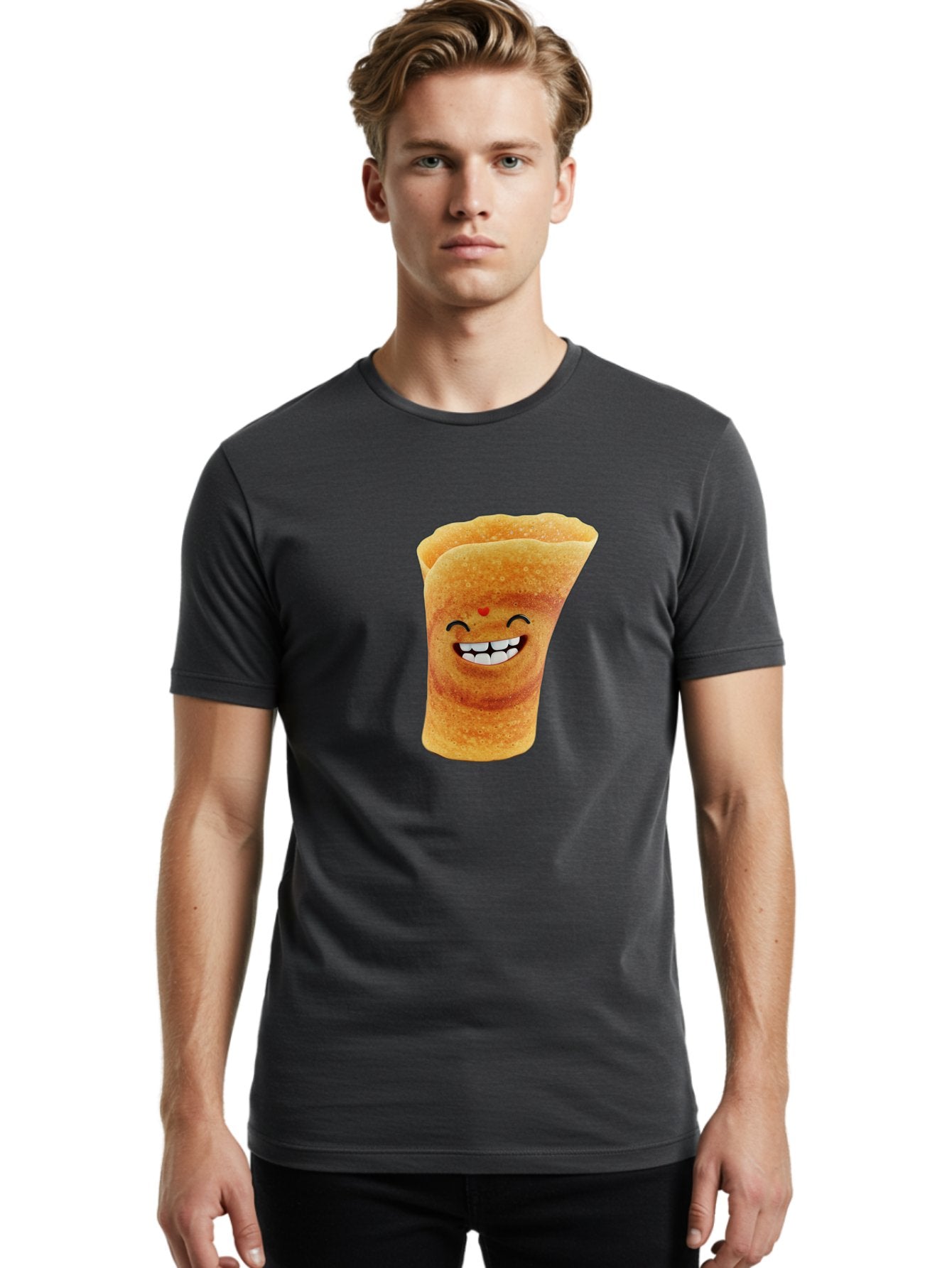 Conical-Crepe Men'S Graphic Tee, 100% Cotton, Comfortable Casual Summer Wear, Machine Washable, Crepe Cone, Smiling Face, Happy Expression, Food Illustration, Cartoon Character, Breakfast Food, Dessert Cone, Sweet Treat, Tasty Delight, Baa395 22