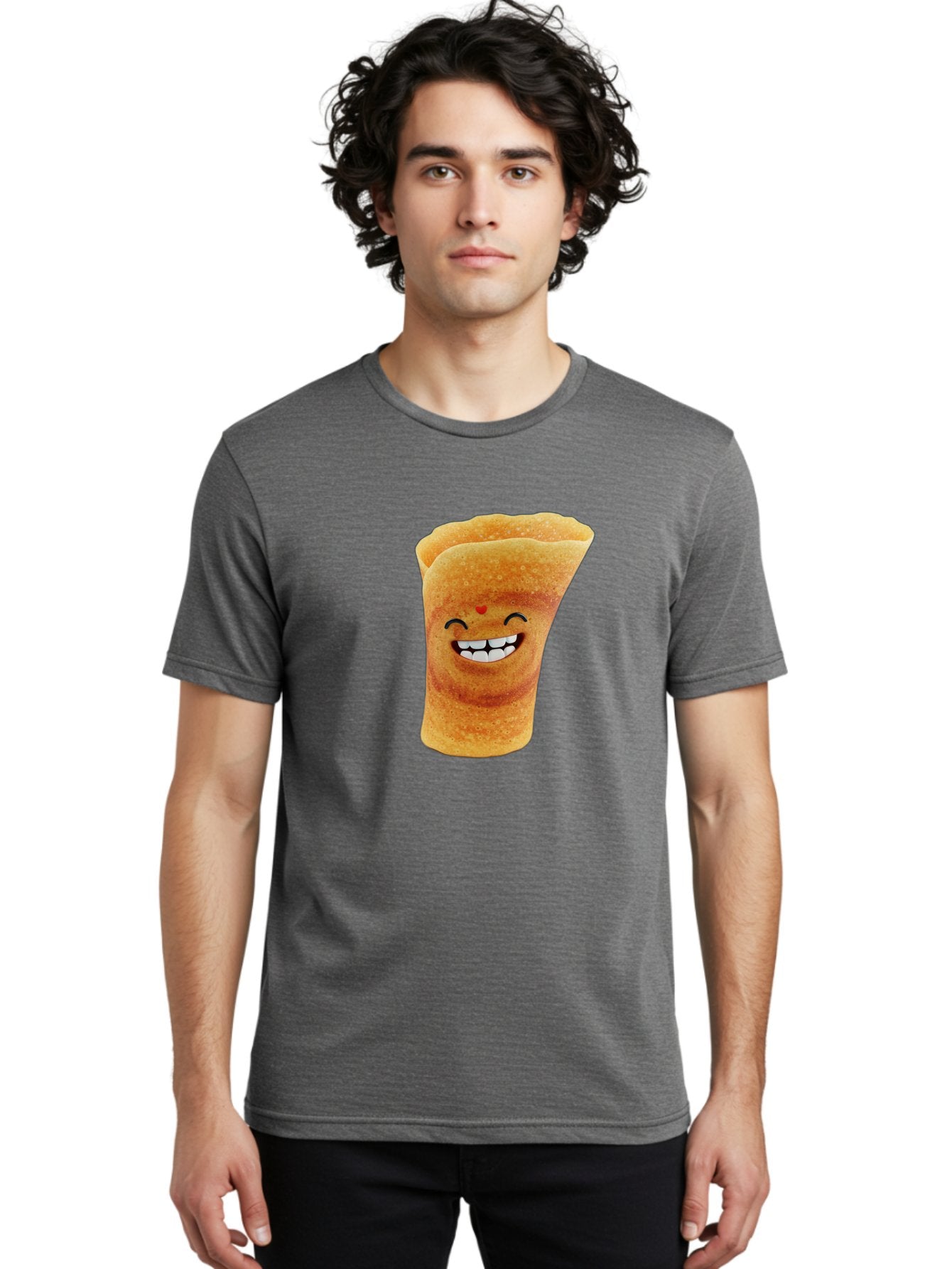 Conical-Crepe Men'S Graphic Tee, 100% Cotton, Comfortable Casual Summer Wear, Machine Washable, Crepe Cone, Smiling Face, Happy Expression, Food Illustration, Cartoon Character, Breakfast Food, Dessert Cone, Sweet Treat, Tasty Delight, Baa395 25