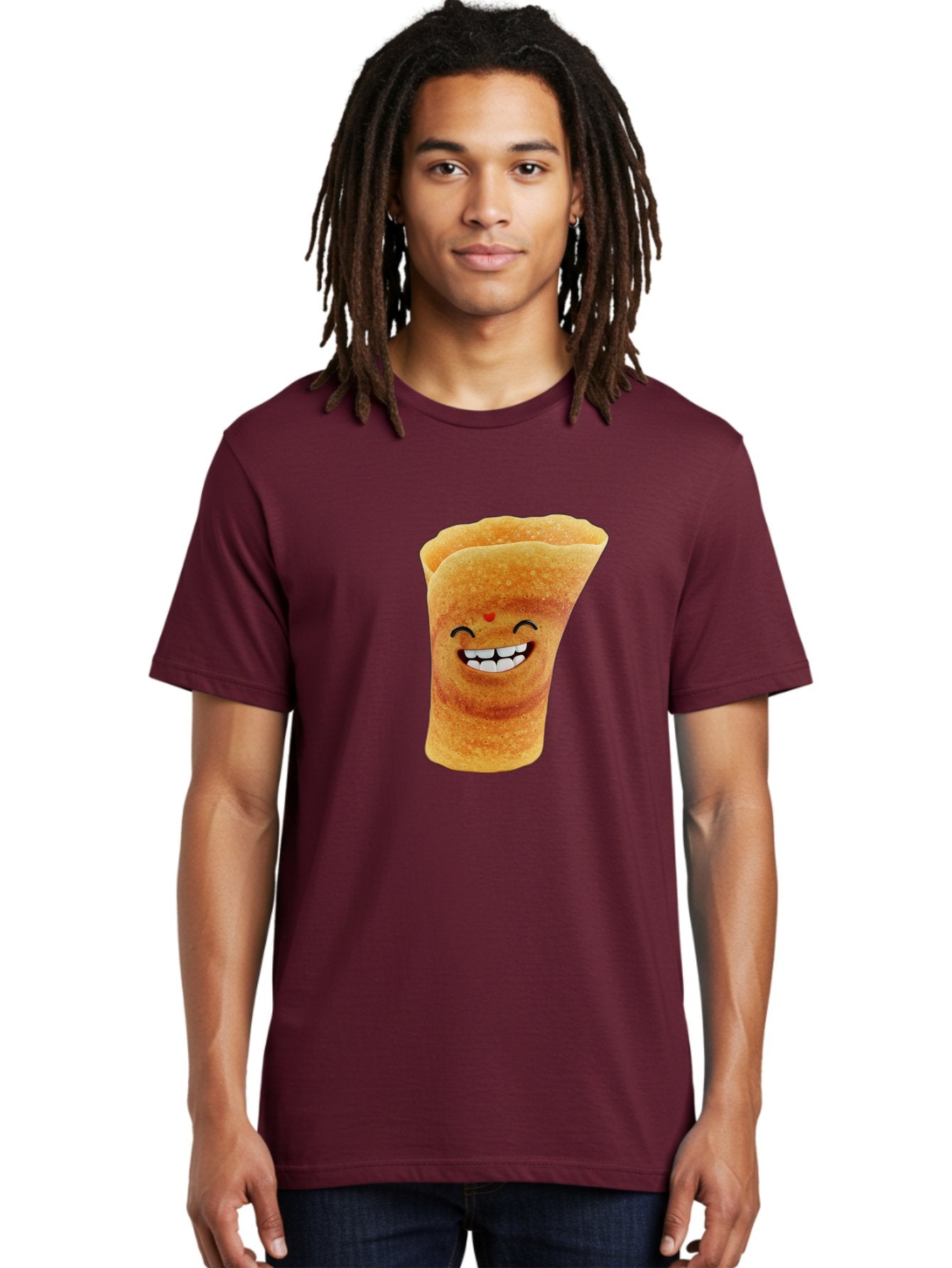 Conical-Crepe Men'S Graphic Tee, 100% Cotton, Comfortable Casual Summer Wear, Machine Washable, Crepe Cone, Smiling Face, Happy Expression, Food Illustration, Cartoon Character, Breakfast Food, Dessert Cone, Sweet Treat, Tasty Delight, Baa395 30