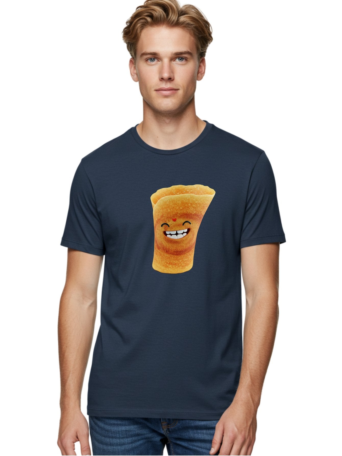 Conical-Crepe Men'S Graphic Tee, 100% Cotton, Comfortable Casual Summer Wear, Machine Washable, Crepe Cone, Smiling Face, Happy Expression, Food Illustration, Cartoon Character, Breakfast Food, Dessert Cone, Sweet Treat, Tasty Delight, Baa395 23
