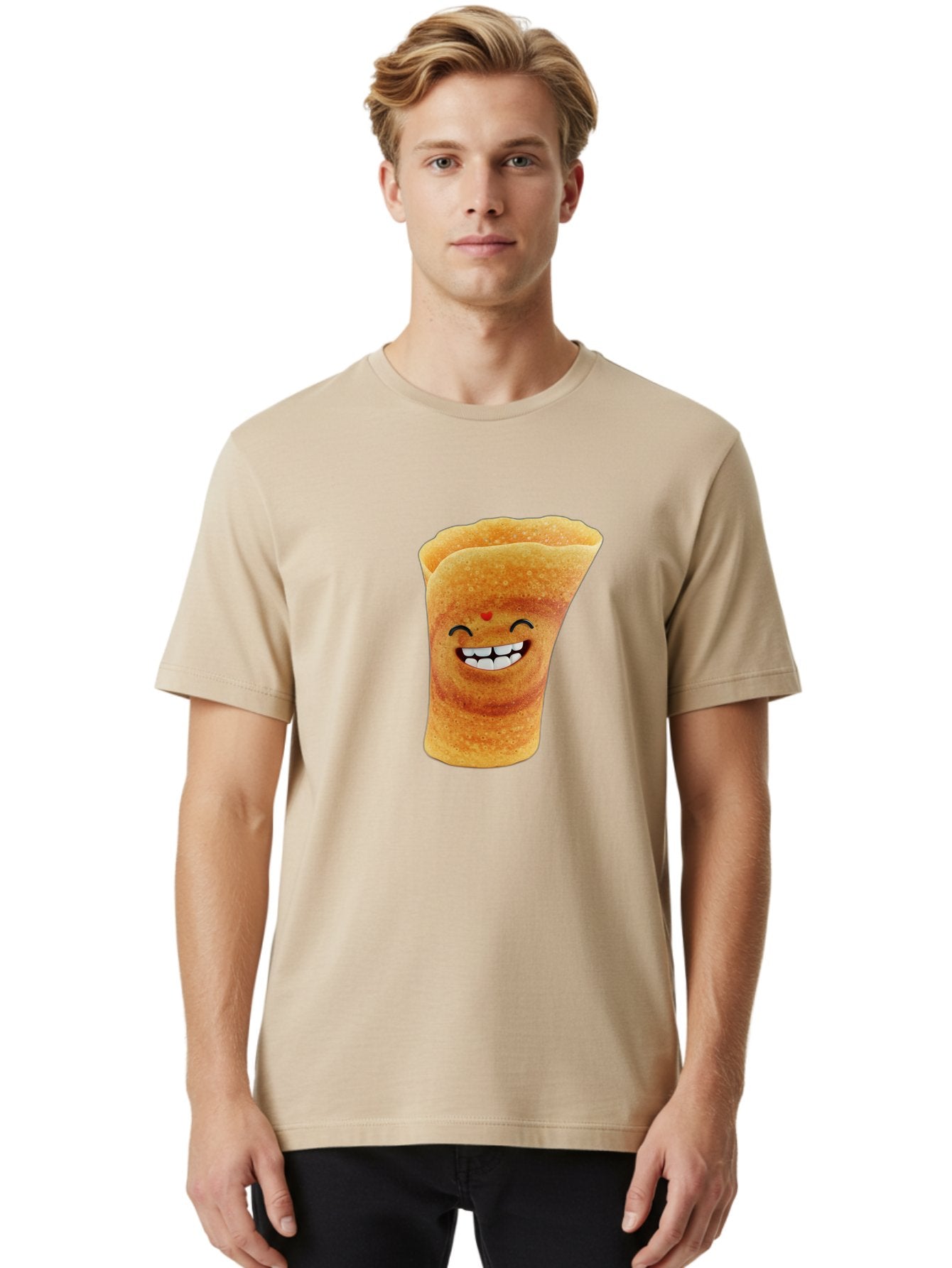 Conical-Crepe Men'S Graphic Tee, 100% Cotton, Comfortable Casual Summer Wear, Machine Washable, Crepe Cone, Smiling Face, Happy Expression, Food Illustration, Cartoon Character, Breakfast Food, Dessert Cone, Sweet Treat, Tasty Delight, Baa395 27