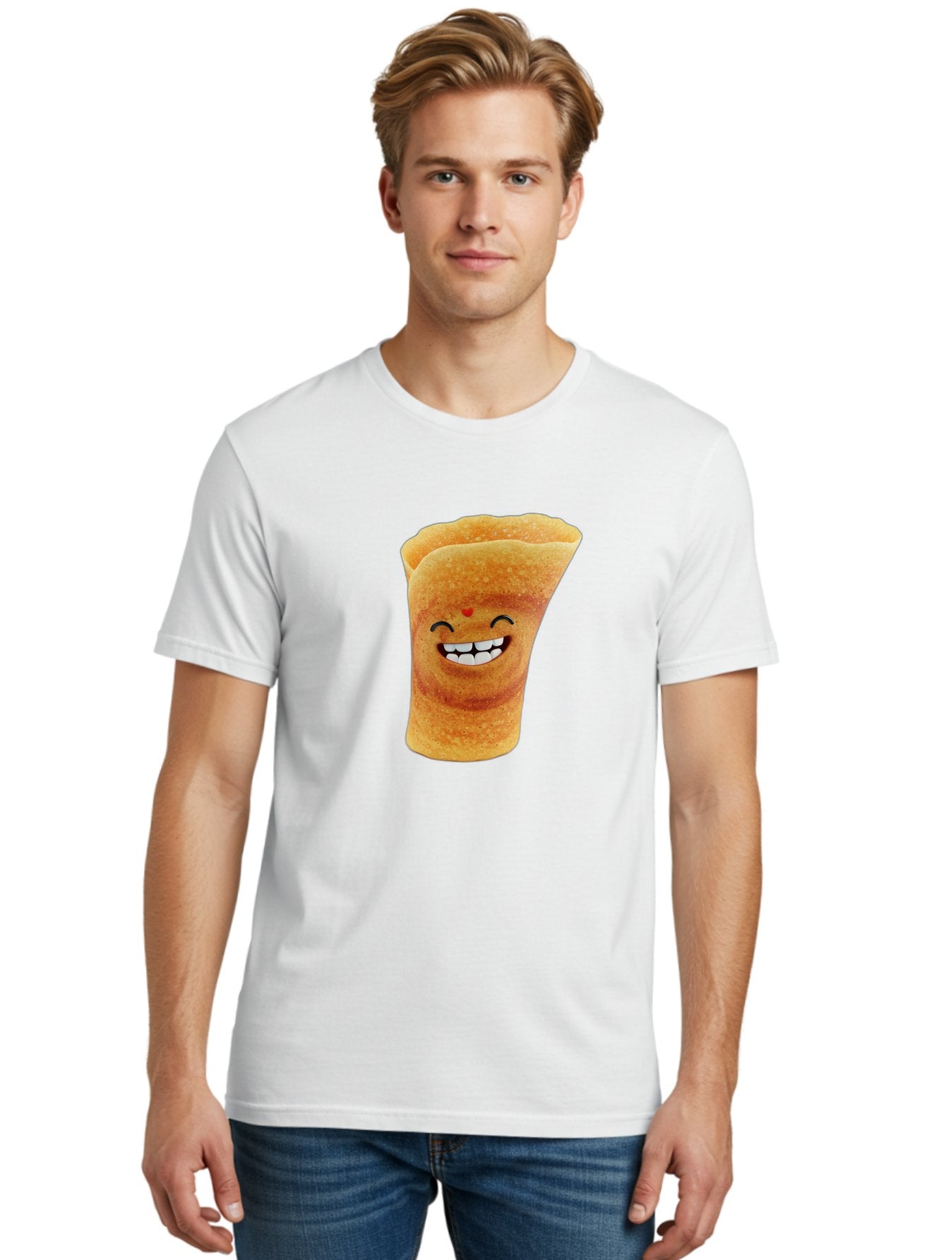 Conical-Crepe Men'S Graphic Tee, 100% Cotton, Comfortable Casual Summer Wear, Machine Washable, Crepe Cone, Smiling Face, Happy Expression, Food Illustration, Cartoon Character, Breakfast Food, Dessert Cone, Sweet Treat, Tasty Delight, Baa395 26