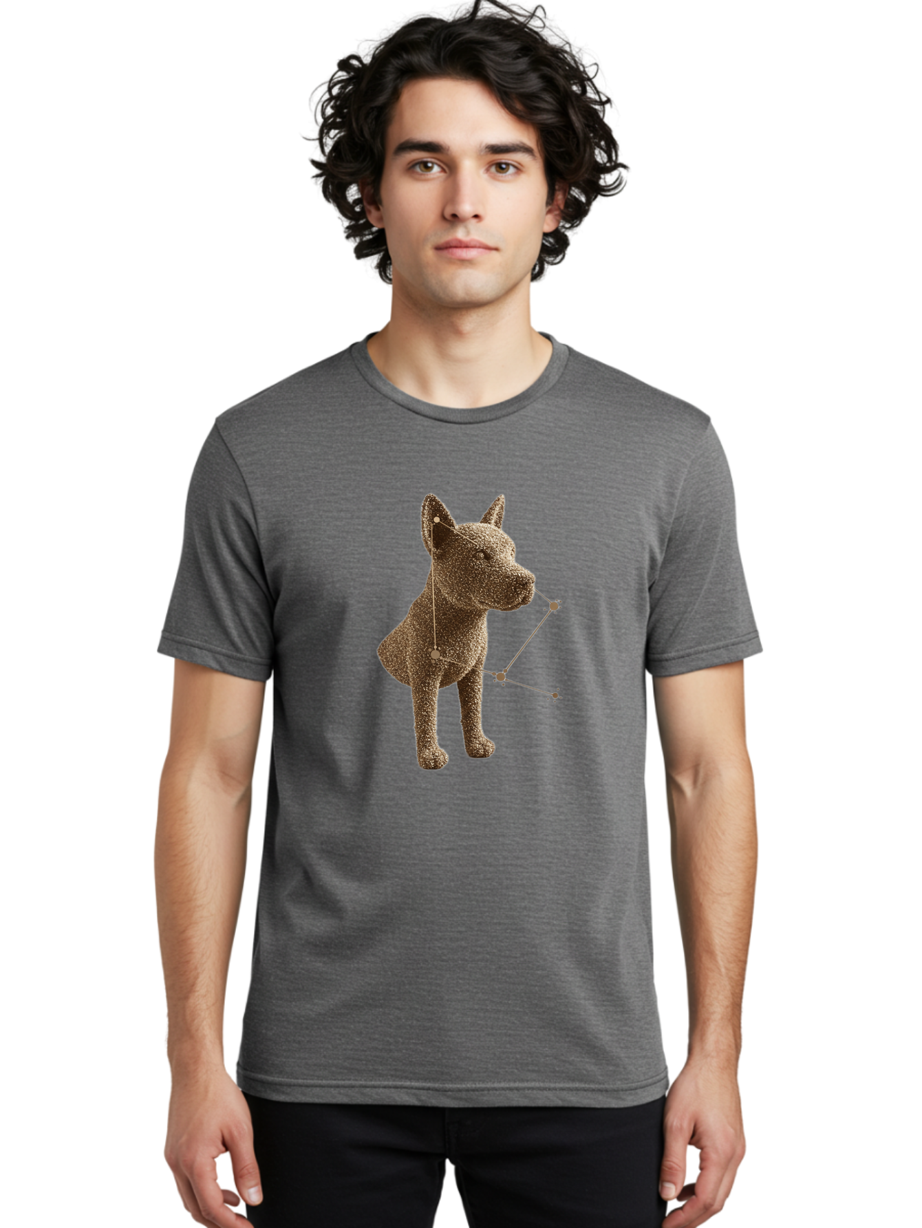 Constellation-Dog Men'S Graphic Tee, 100% Cotton, Comfortable Casual Summer Wear, Machine Washable, Stylized Dog Illustration, Constellation Pattern, Geometric Design, Modern Art, Dog Silhouette, Celestial Theme, Abstract Dog Art, Baa396 16