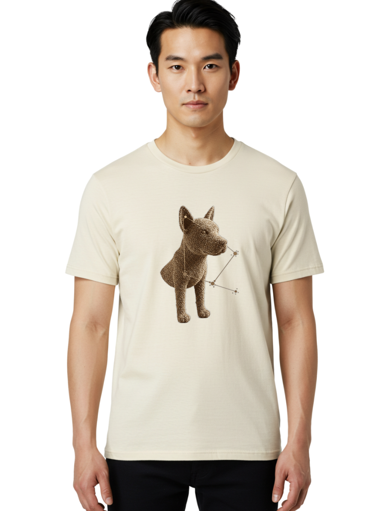 Constellation-Dog Men'S Graphic Tee, 100% Cotton, Comfortable Casual Summer Wear, Machine Washable, Stylized Dog Illustration, Constellation Pattern, Geometric Design, Modern Art, Dog Silhouette, Celestial Theme, Abstract Dog Art, Baa396 4