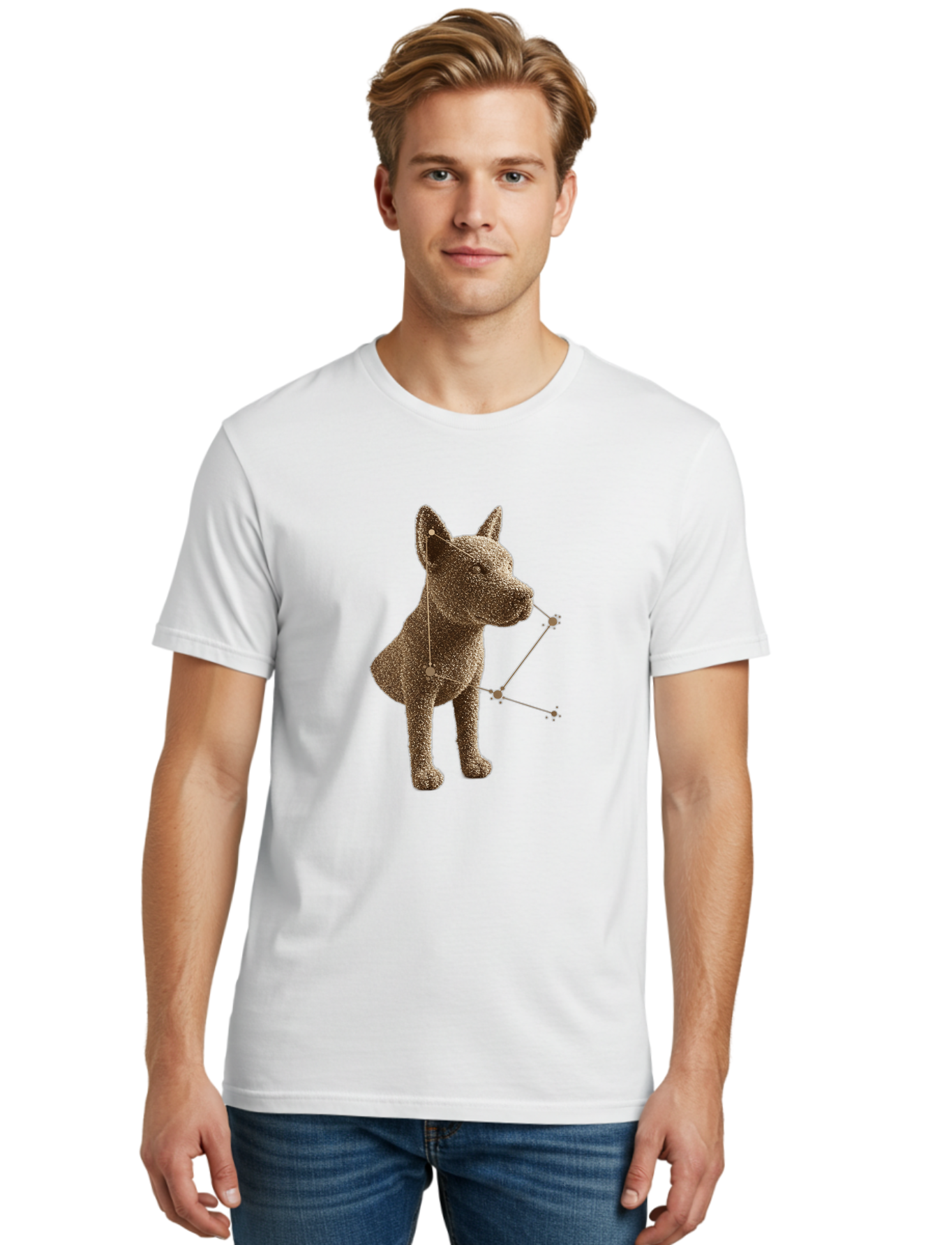Constellation-Dog Men'S Graphic Tee, 100% Cotton, Comfortable Casual Summer Wear, Machine Washable, Stylized Dog Illustration, Constellation Pattern, Geometric Design, Modern Art, Dog Silhouette, Celestial Theme, Abstract Dog Art, Baa396 26
