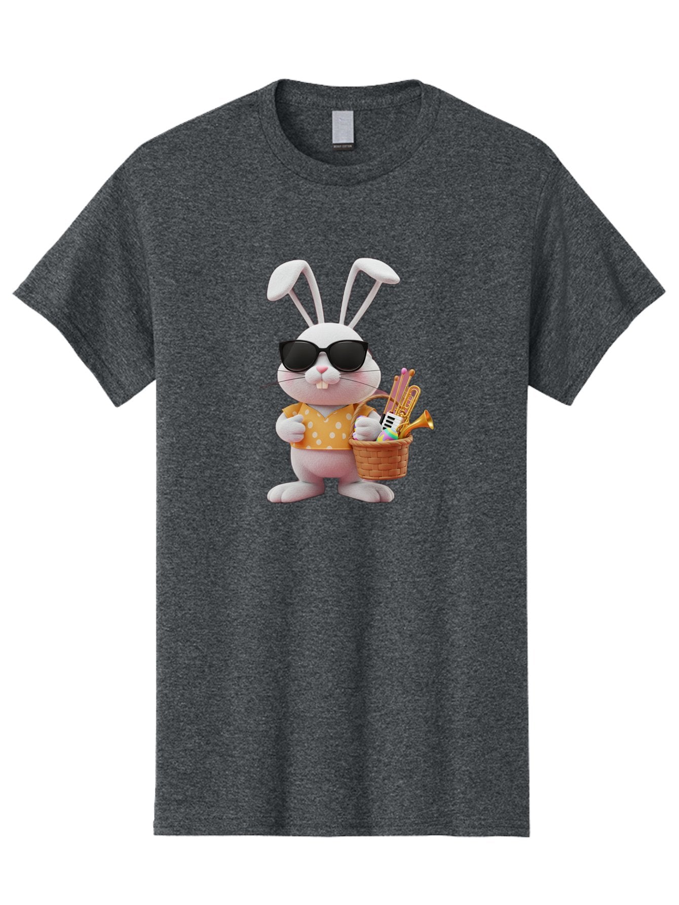 Cool-Bunny-Easter Men'S Graphic Tee, 100% Cotton, Comfortable Casual Summer Wear, Machine Washable, Easter Bunny With Sunglasses, Orange Polka Dot Shirt, Wicker Basket, Trumpet, Party Horns, Easter Eggs, Festive Accessories, Cartoon Character, Baa398 14