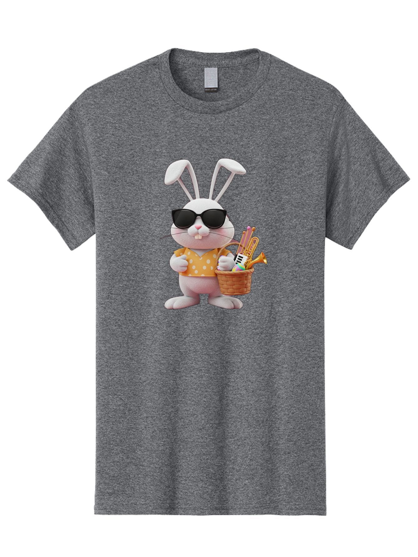 Cool-Bunny-Easter Men'S Graphic Tee, 100% Cotton, Comfortable Casual Summer Wear, Machine Washable, Easter Bunny With Sunglasses, Orange Polka Dot Shirt, Wicker Basket, Trumpet, Party Horns, Easter Eggs, Festive Accessories, Cartoon Character, Baa398 15