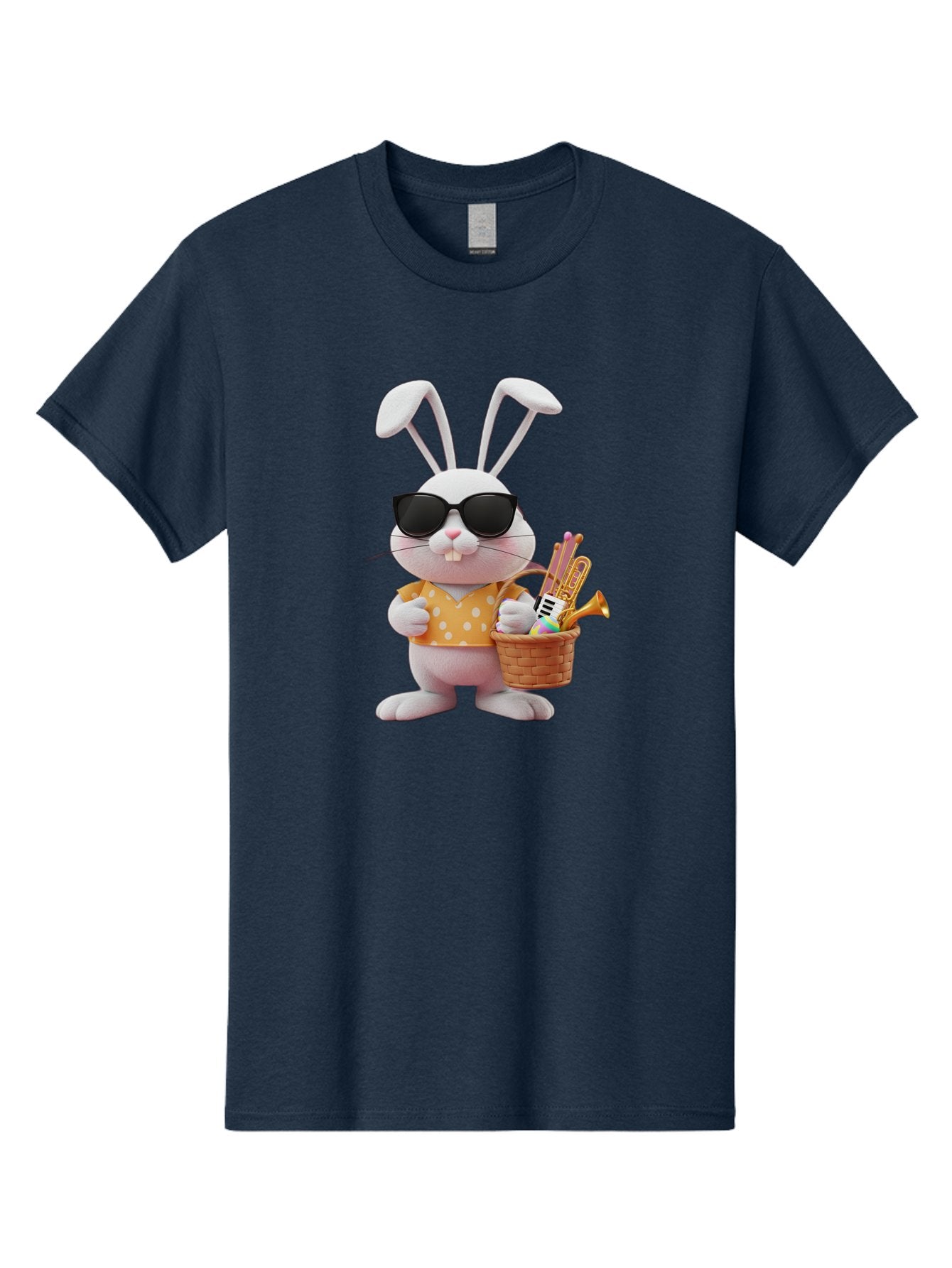 Cool-Bunny-Easter Men'S Graphic Tee, 100% Cotton, Comfortable Casual Summer Wear, Machine Washable, Easter Bunny With Sunglasses, Orange Polka Dot Shirt, Wicker Basket, Trumpet, Party Horns, Easter Eggs, Festive Accessories, Cartoon Character, Baa398 4