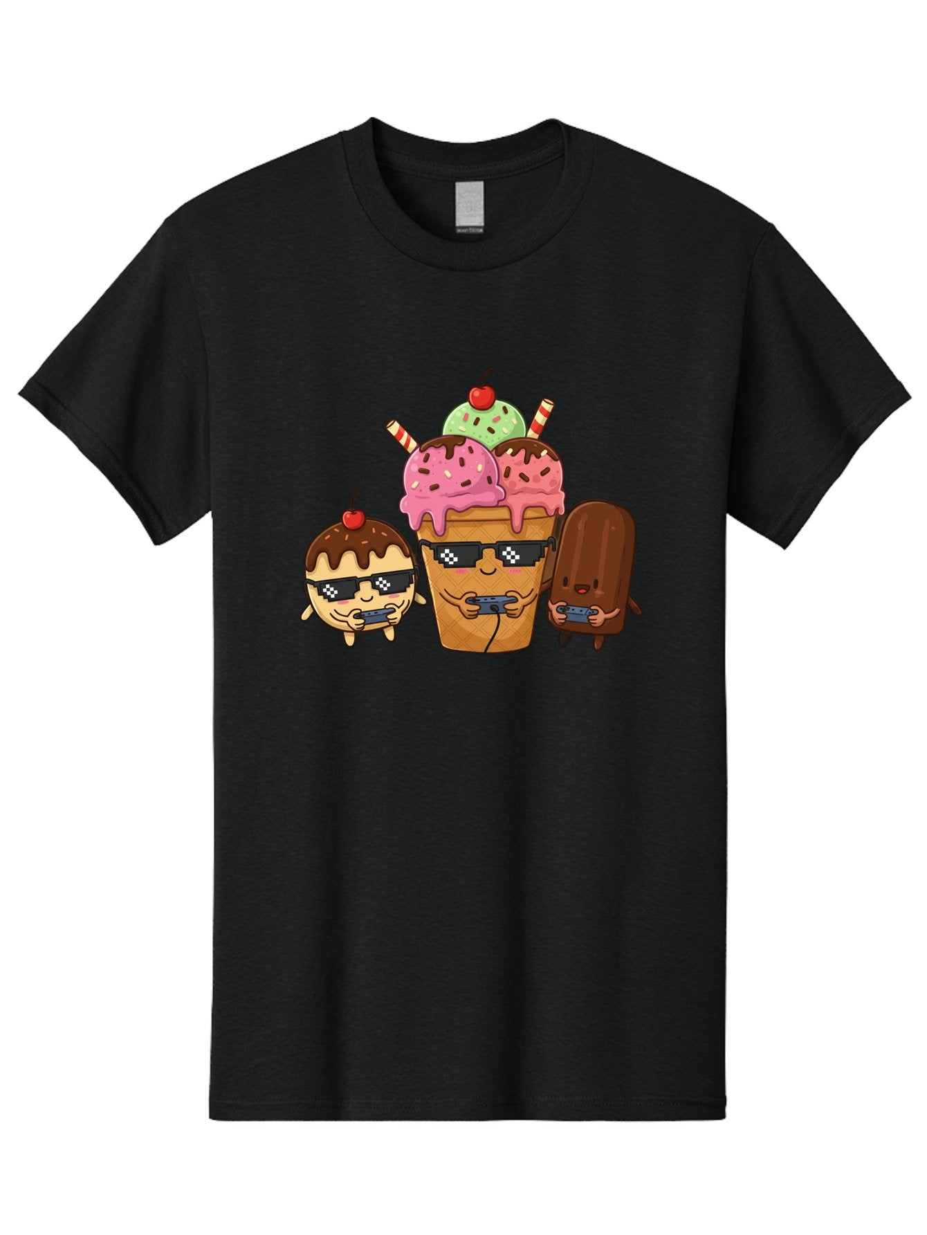 Cool-Ice-Cream-1 Men'S Graphic Tee, 100% Cotton, Comfortable Casual Summer Wear, Machine Washable, Cute Ice Cream Characters, Ice Cream Cone, Chocolate Chip Cookie Dough Ice Cream, Strawberry Ice Cream, Mint Chocolate Chip Ice Cream, Baa399 10