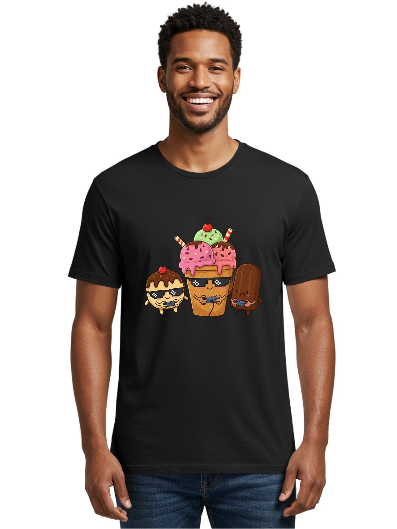 Cool-Ice-Cream-1 Men'S Graphic Tee, 100% Cotton, Comfortable Casual Summer Wear, Machine Washable, Cute Ice Cream Characters, Ice Cream Cone, Chocolate Chip Cookie Dough Ice Cream, Strawberry Ice Cream, Mint Chocolate Chip Ice Cream, Baa399 17