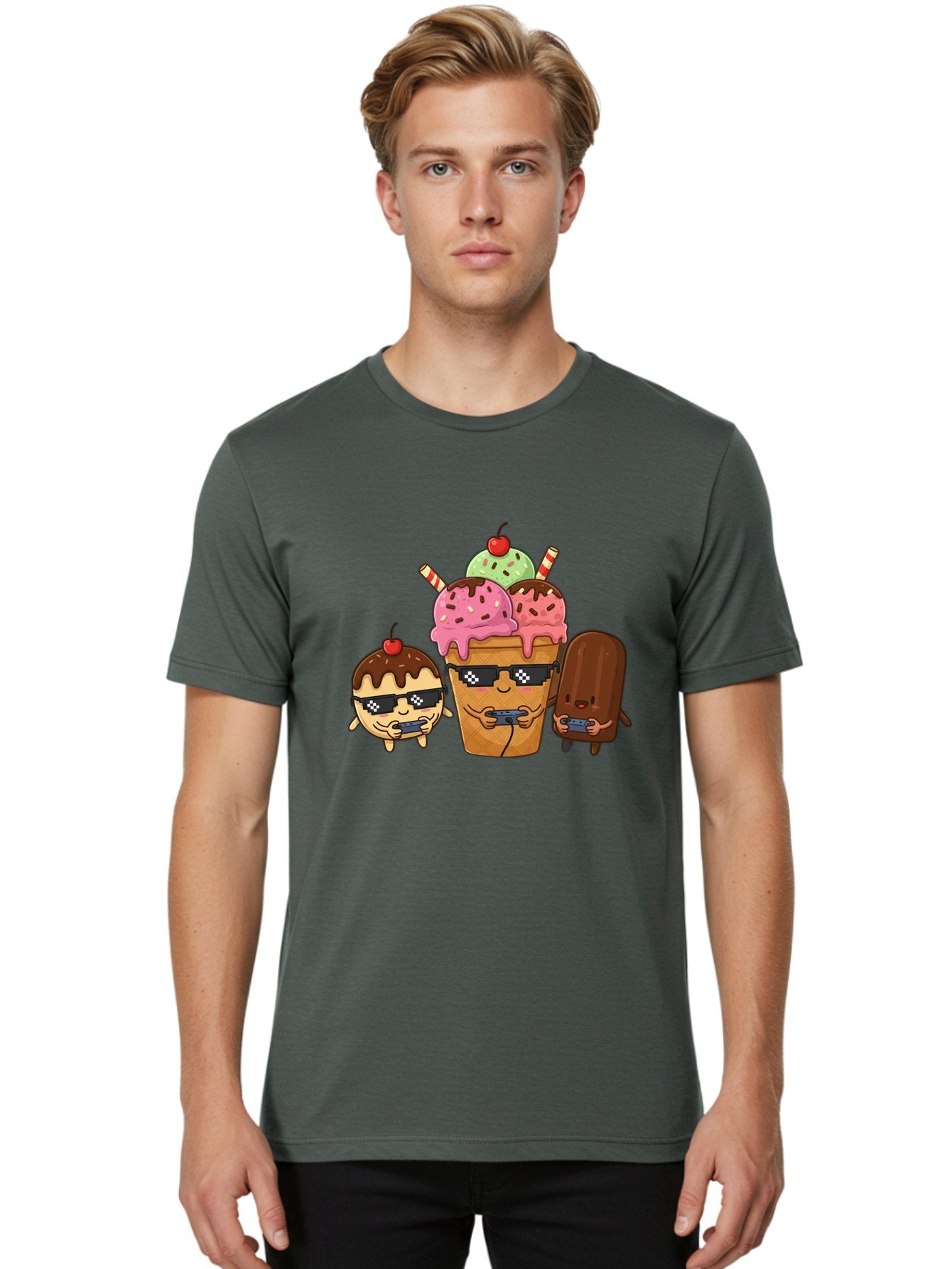Cool-Ice-Cream-1 Men'S Graphic Tee, 100% Cotton, Comfortable Casual Summer Wear, Machine Washable, Cute Ice Cream Characters, Ice Cream Cone, Chocolate Chip Cookie Dough Ice Cream, Strawberry Ice Cream, Mint Chocolate Chip Ice Cream, Baa399 16